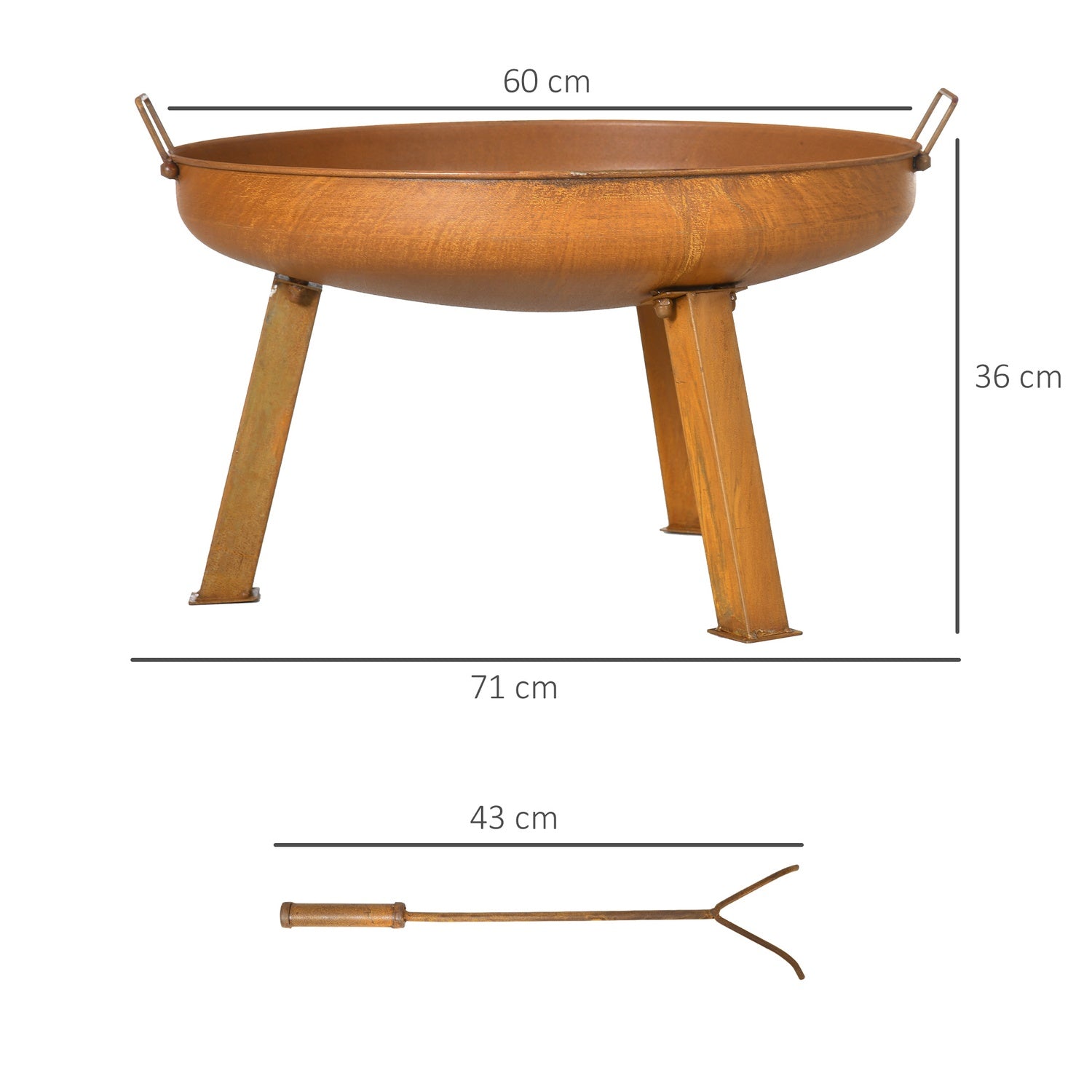 Iron Garden Fire Bowl – Rostfinish, 71x60x36cm, inklusive poker