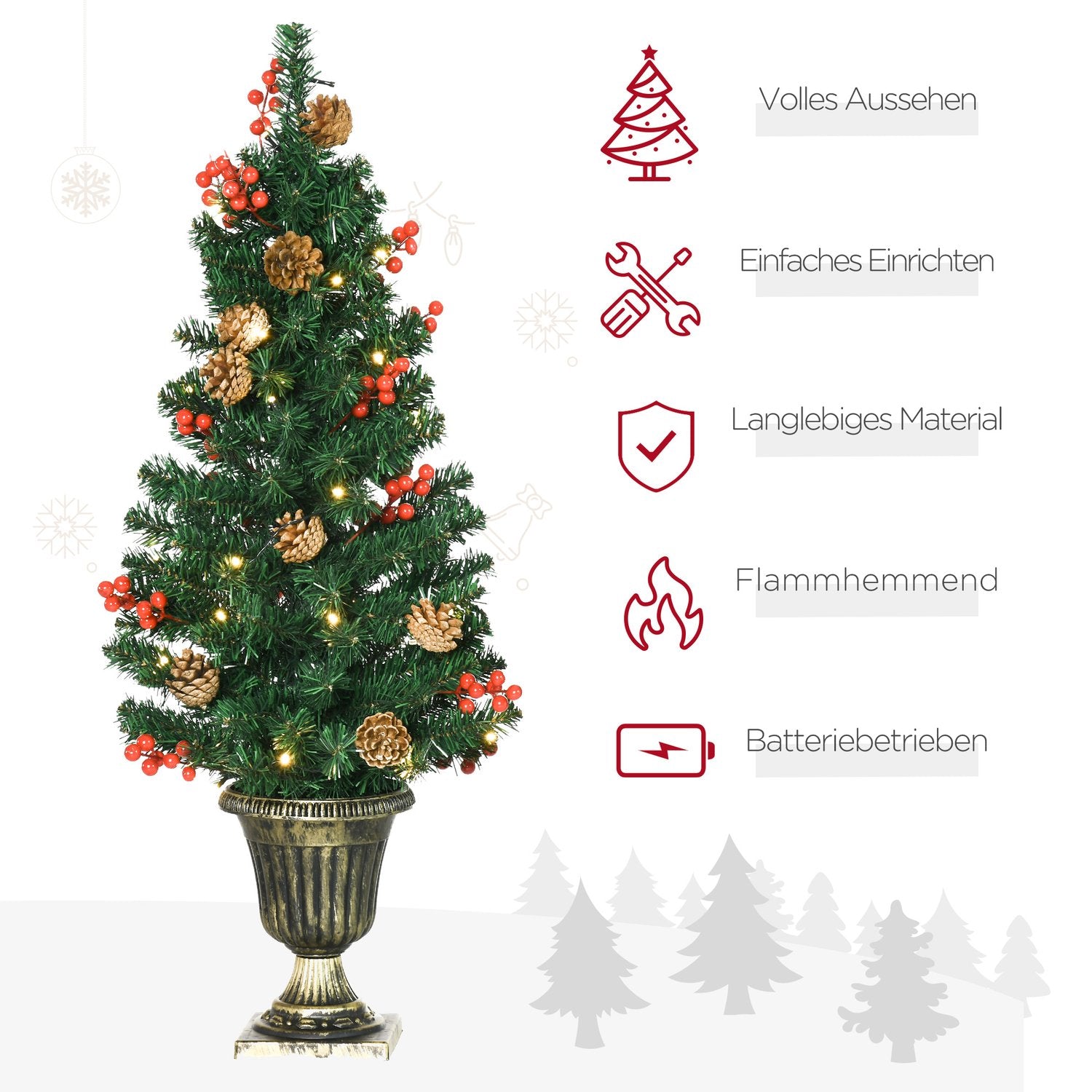 Juldekorationsset med LED – träd, krans, krans