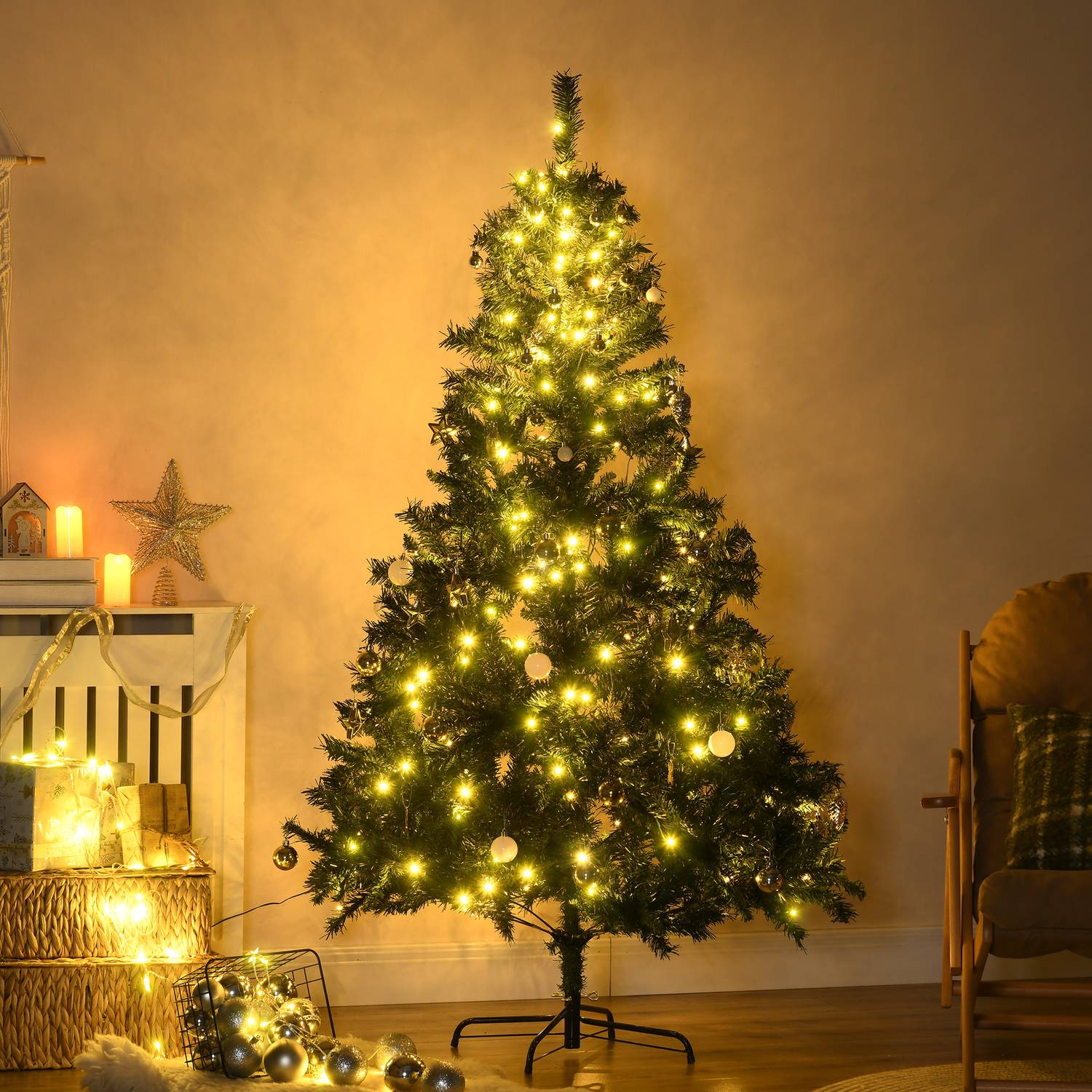 Julgran med 200 LED-ljus, 745 spetsar, 180cm