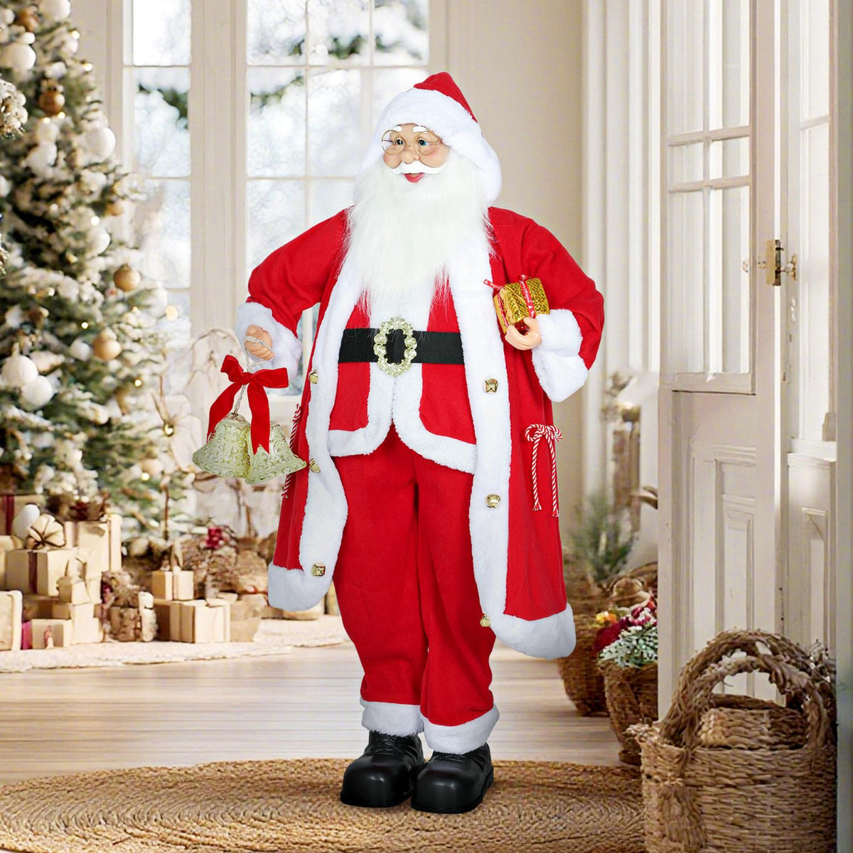 Figurka Santa Clause 1,15 m s dárkem a zvonkem, do interiéru