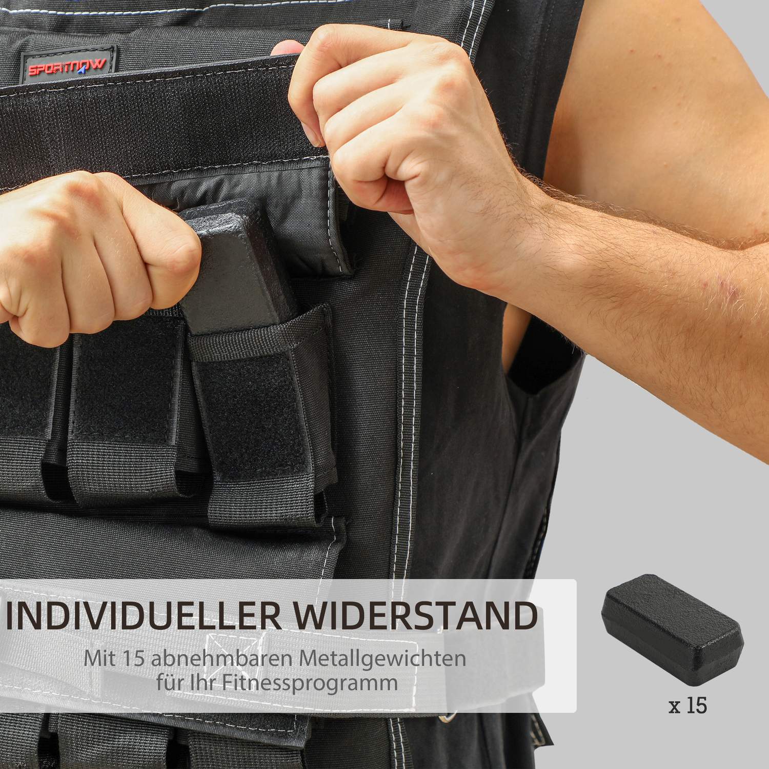 Nastavitelná zátěžová vesta 15 kg s reflexními pruhy pro fitness