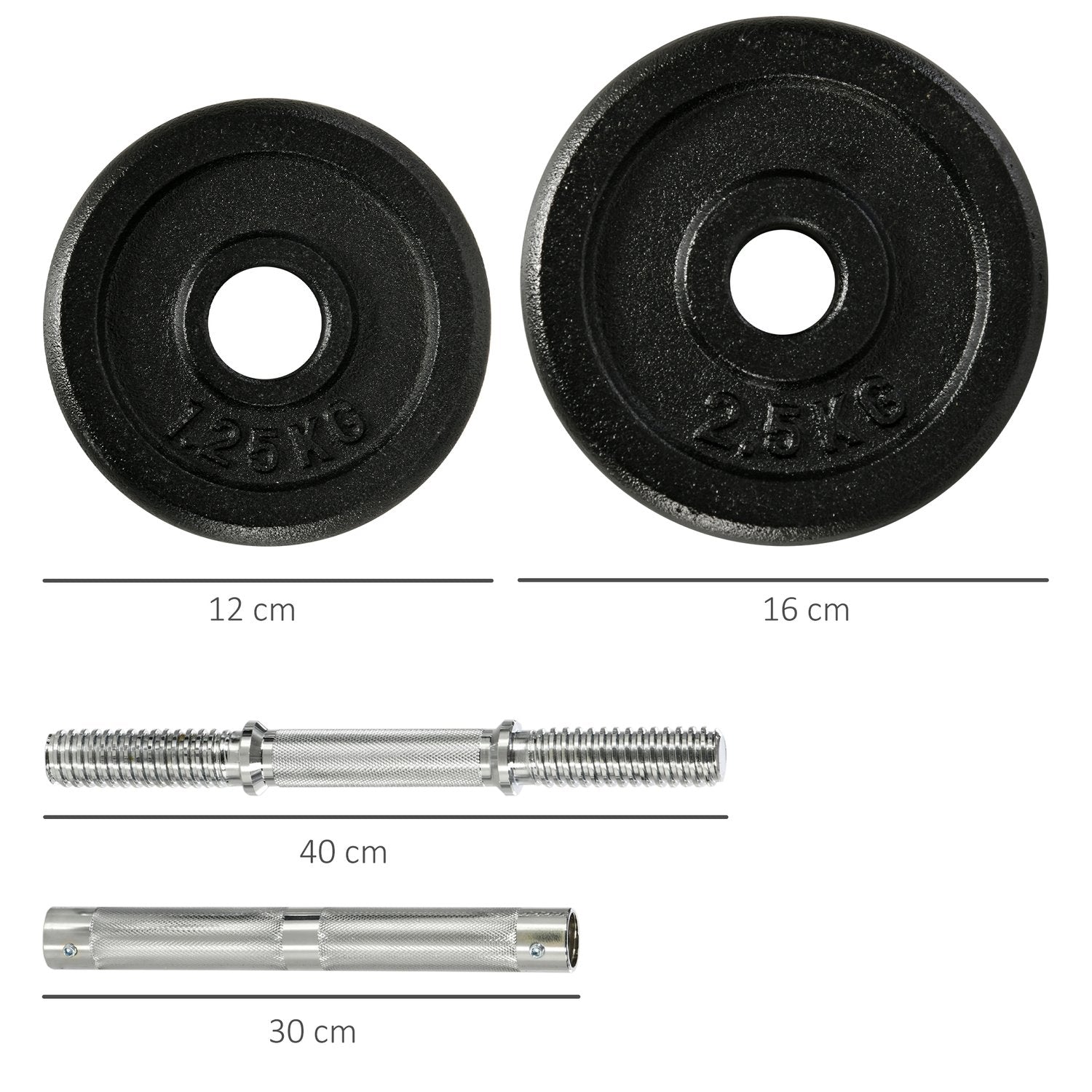 Justerbar 30 kg hantelset med 12 viktskivor