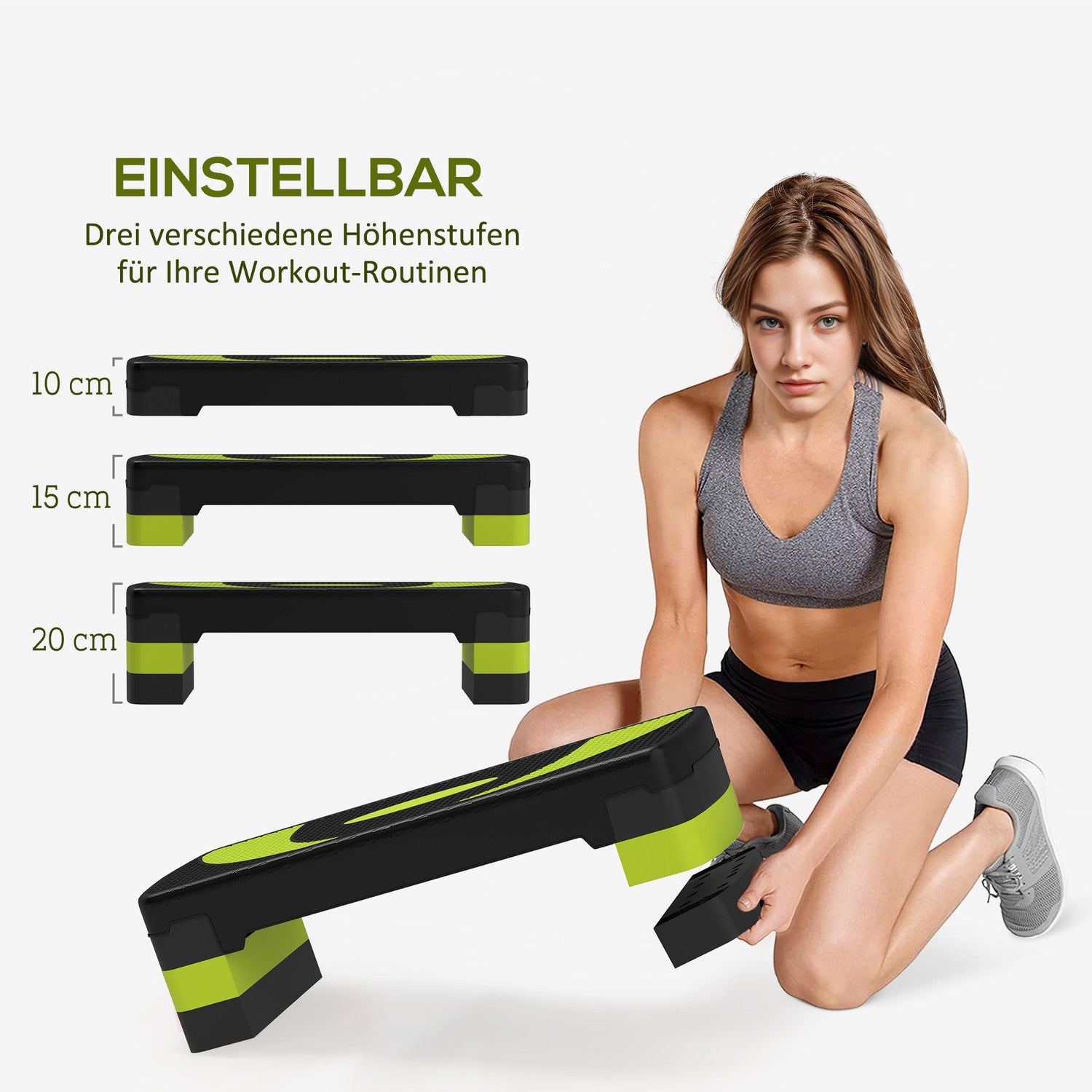 Justerbar Aerobic Stepper – 3 höjder, 150 kg kapacitet, grön