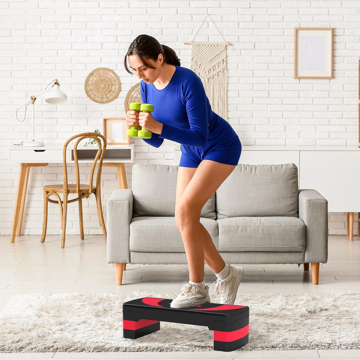 Nastavitelný aerobní stepper – 3 výšky pro fitness, červený