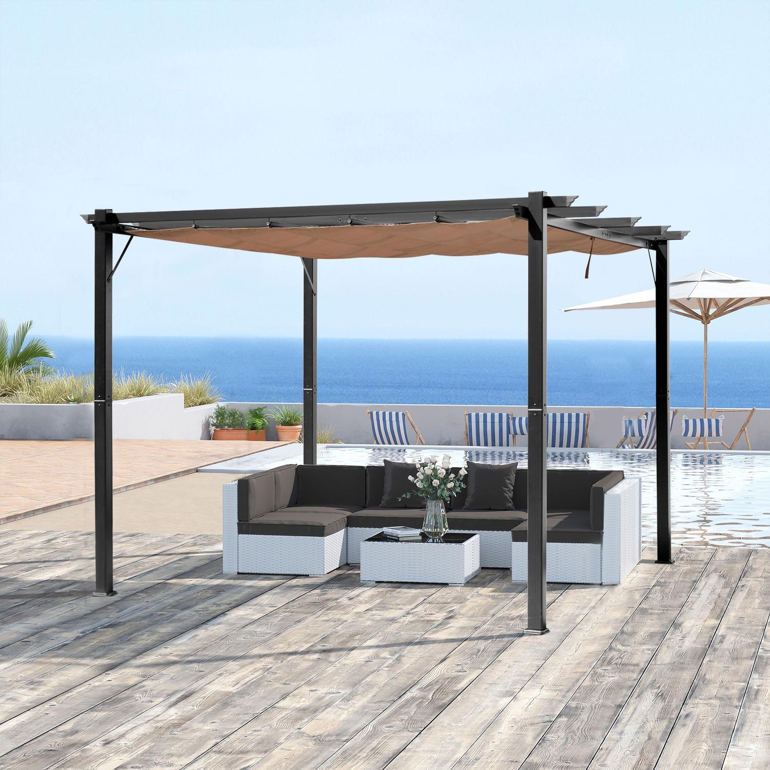 Justerbar Aluminium Pergola Gazebo, 3x4m, Grå/Brun