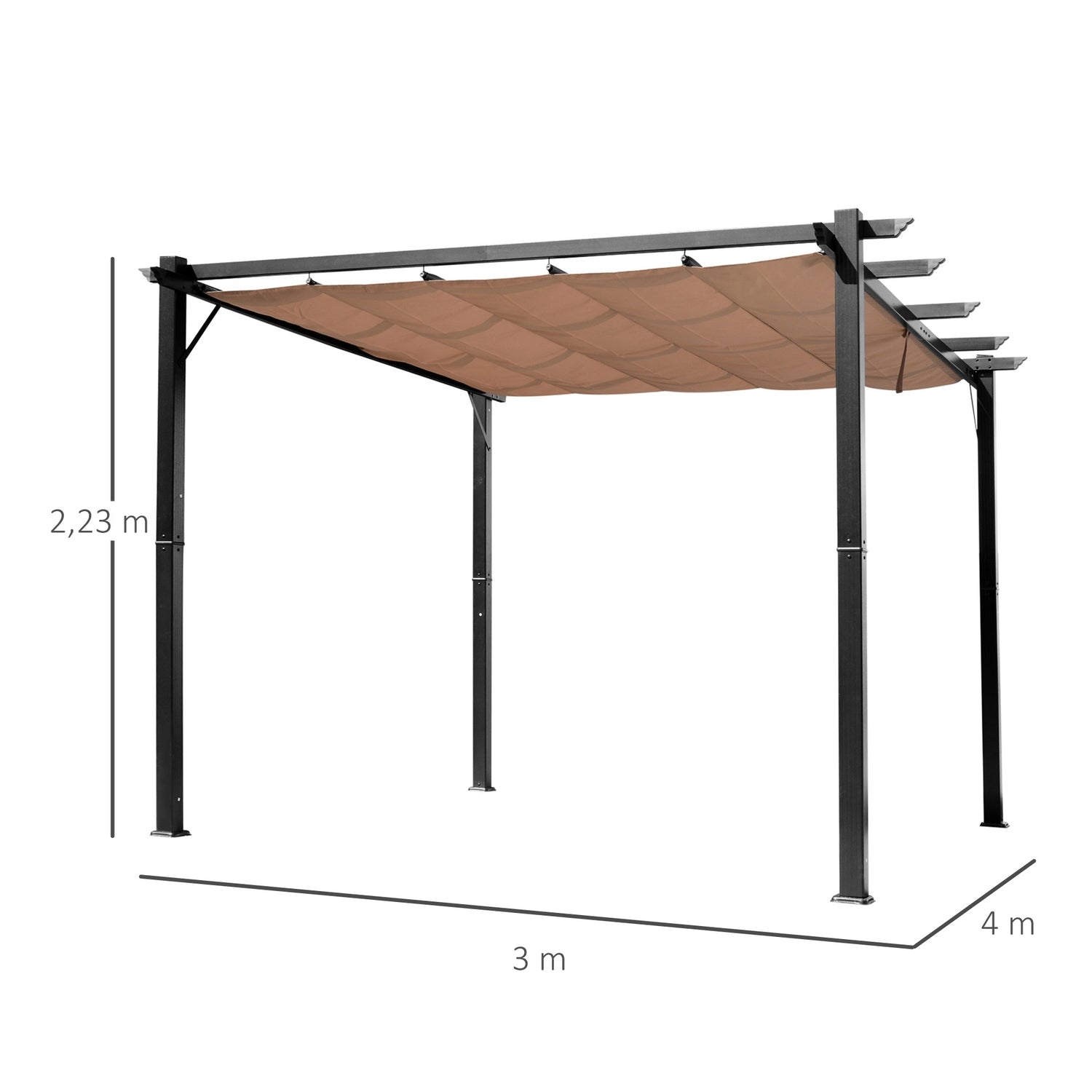 Justerbar Aluminium Pergola Gazebo, 3x4m, Grå/Brun