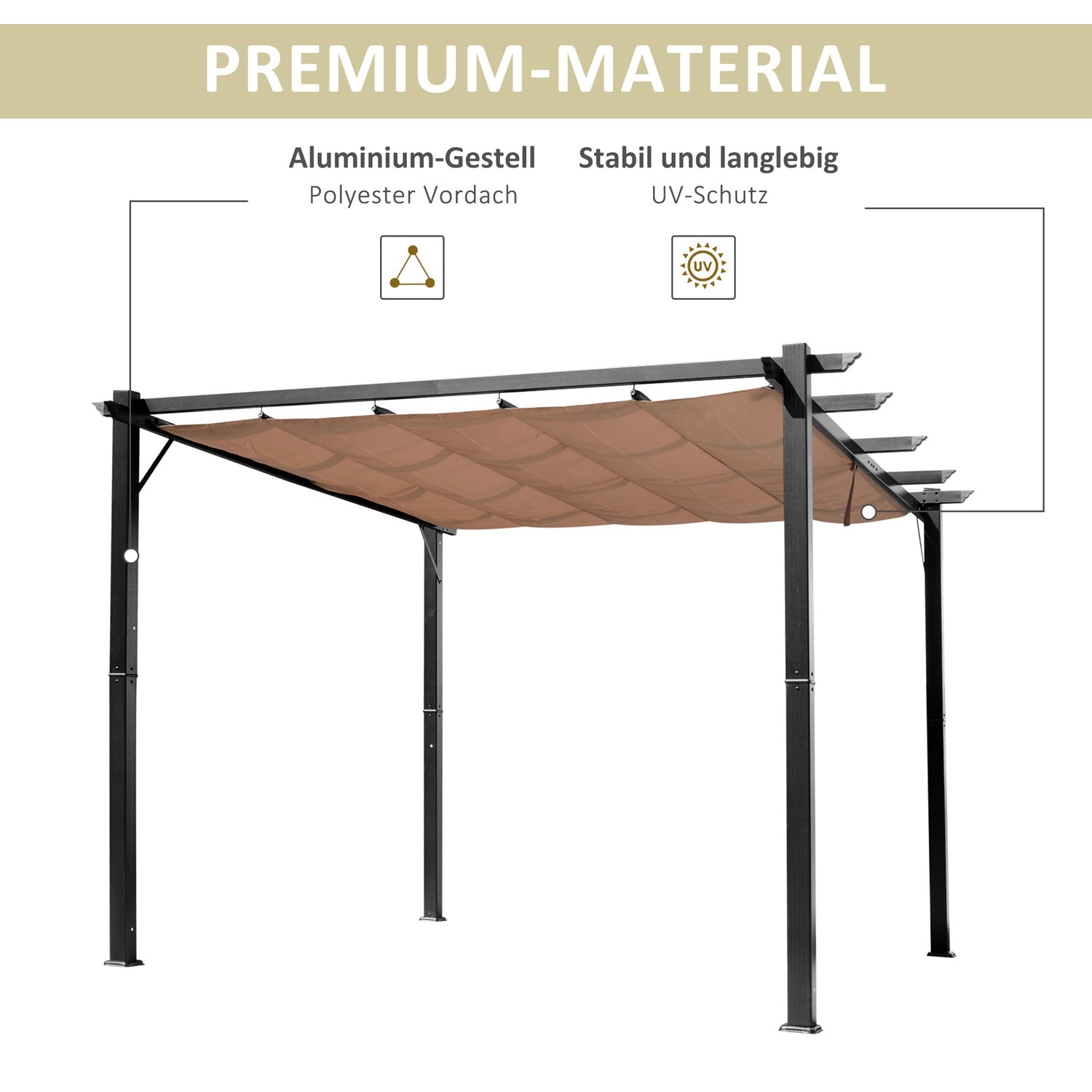 Justerbar Aluminium Pergola Gazebo, 3x4m, Grå/Brun