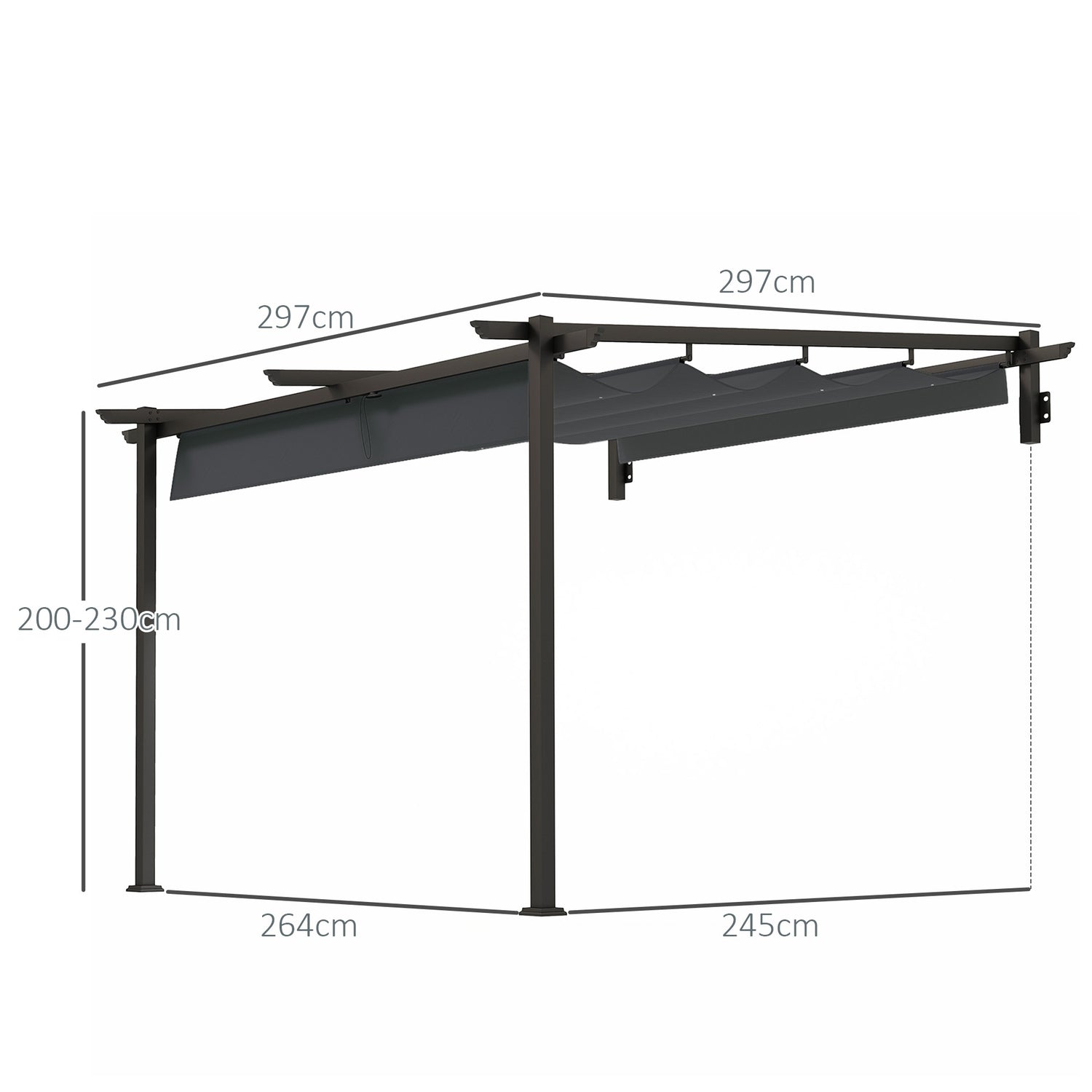 Nastavitelná hliníková pergola, 3x3m, tmavě šedá, ochrana proti slunci