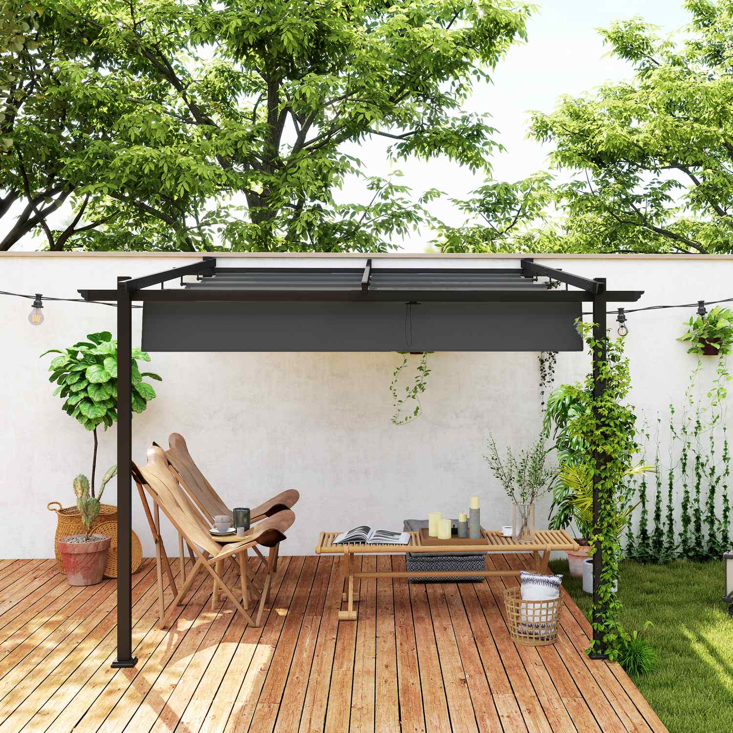Nastavitelná hliníková pergola, 3x3m, tmavě šedá, ochrana proti slunci