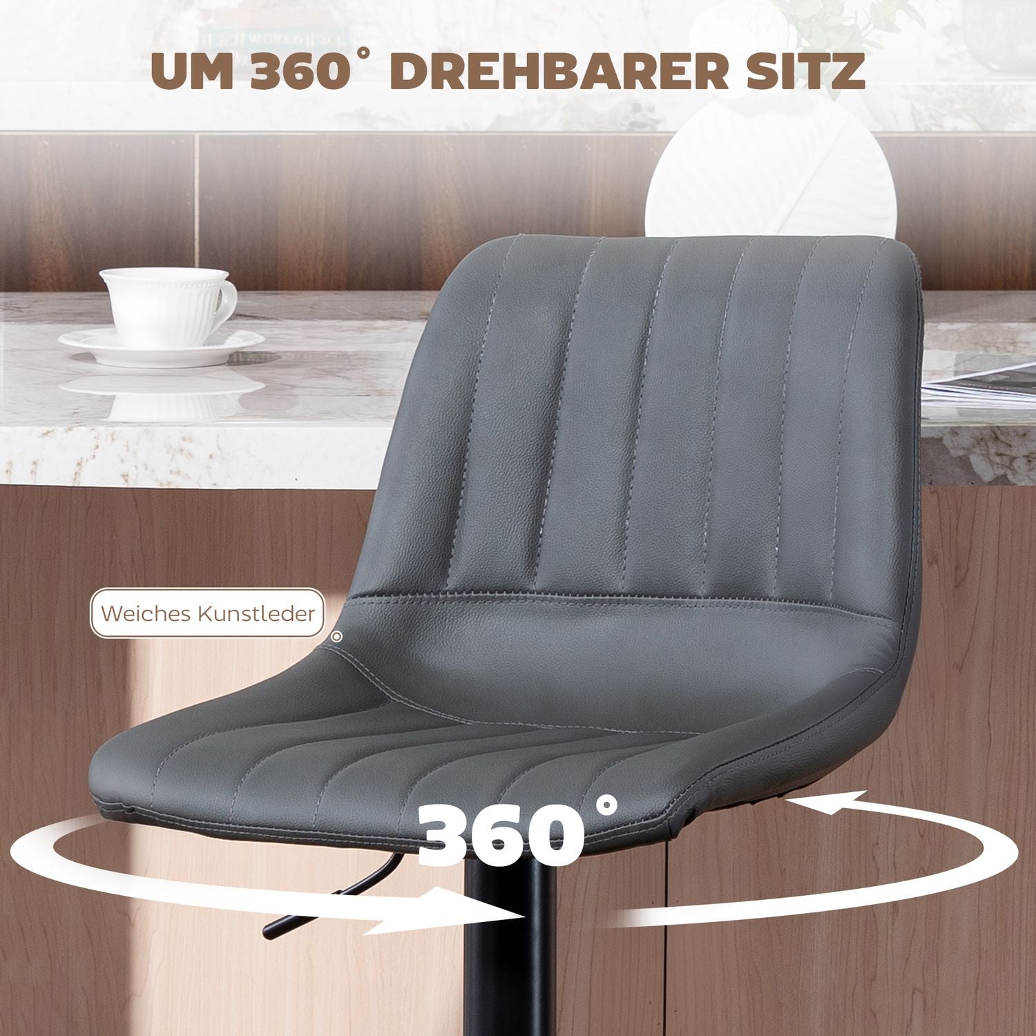 Justerbara retro barstolar, set om 2, konstläder, mörkgrå