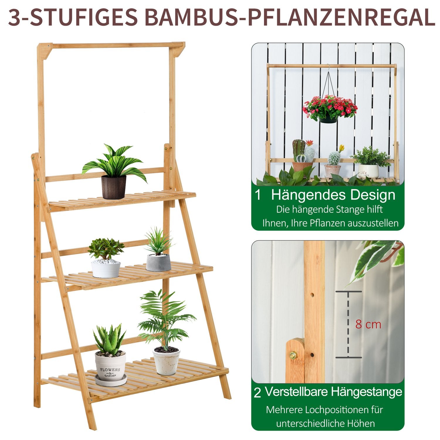 Justerbar bambu växtställ – inomhus utomhus blomsterstegehylla