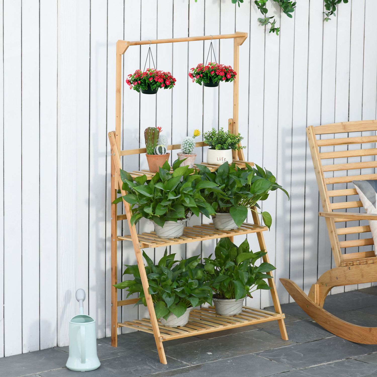 Justerbar bambu växtställ – inomhus utomhus blomsterstegehylla