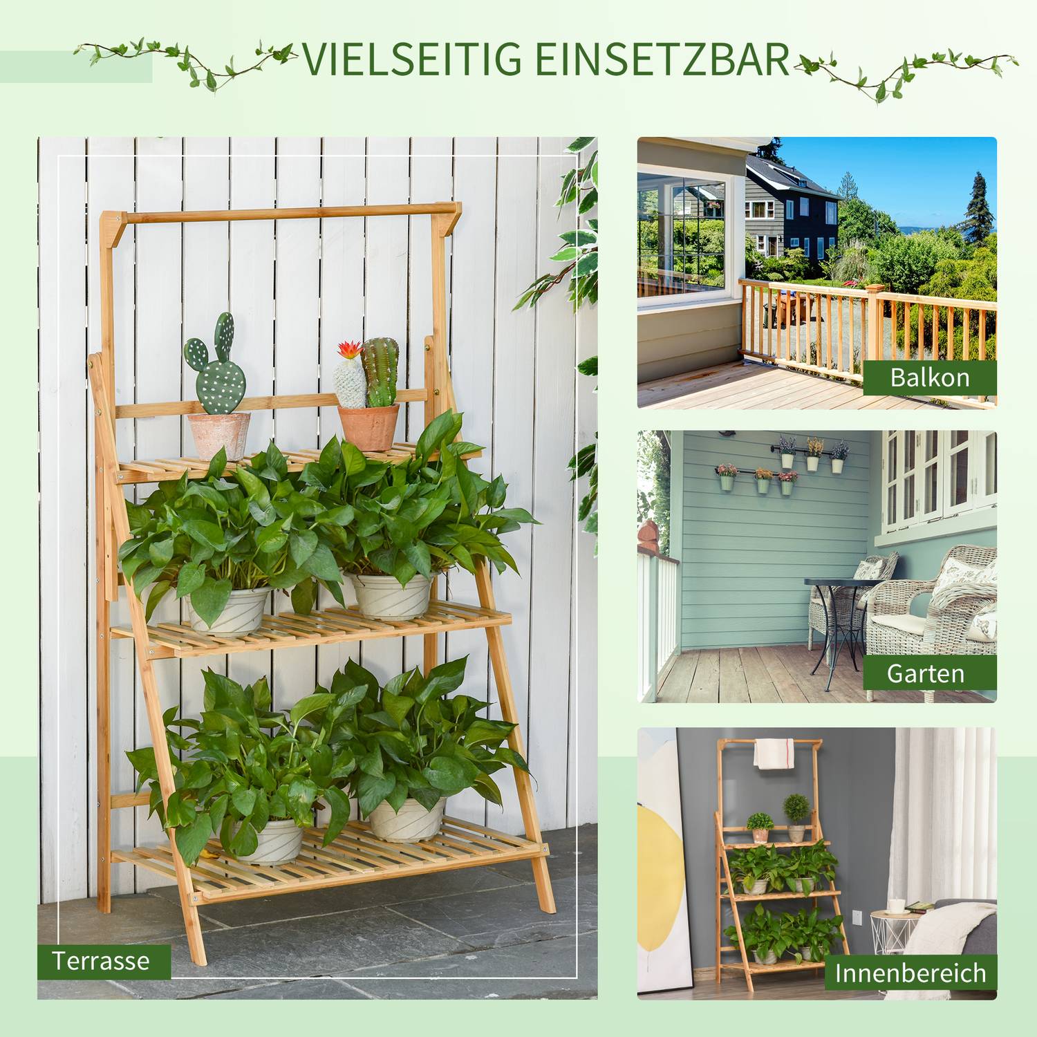 Justerbar bambu växtställ – inomhus utomhus blomsterstegehylla