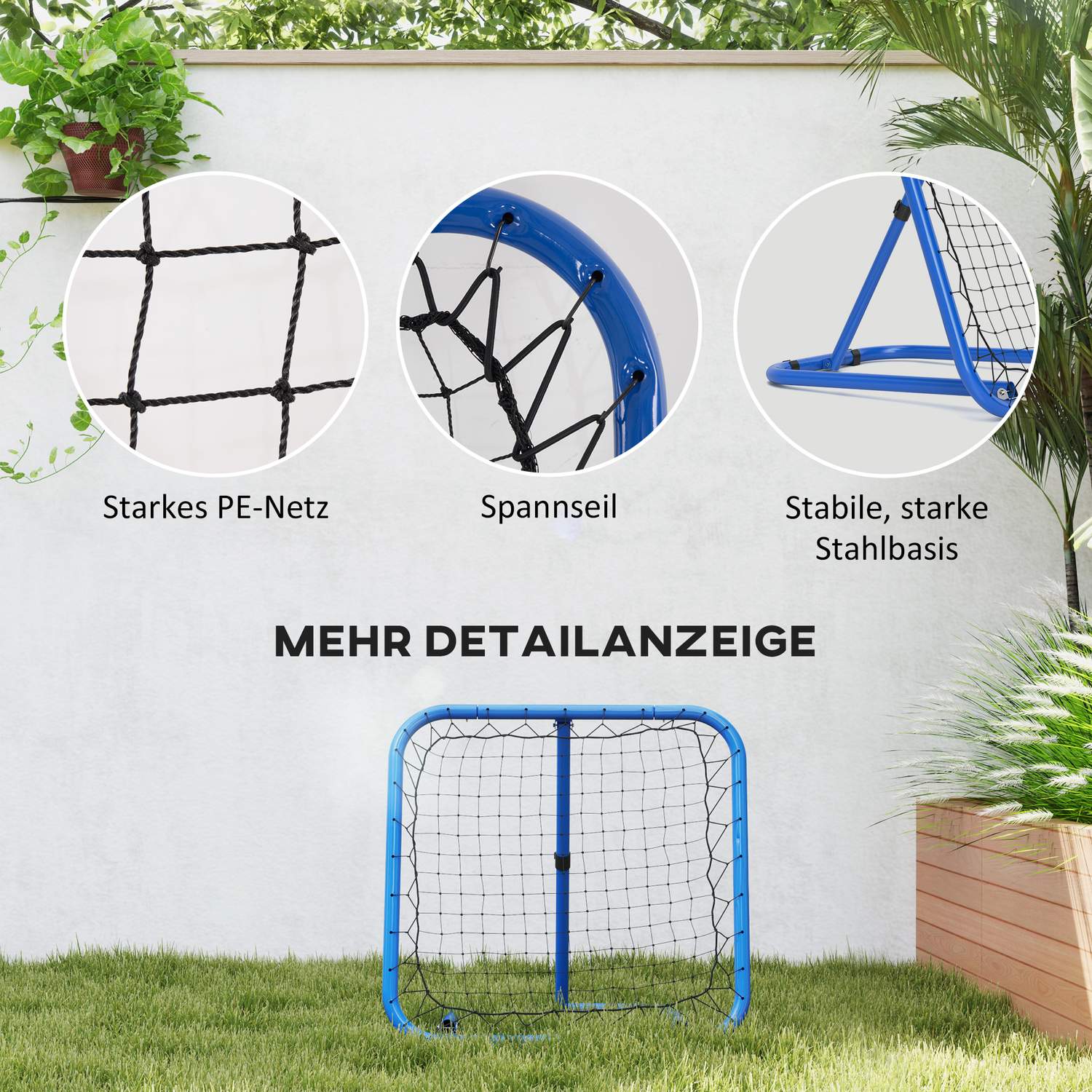 Nastavitelný kovový odrazový panel na fotbal, 63 x 63 cm, modrý