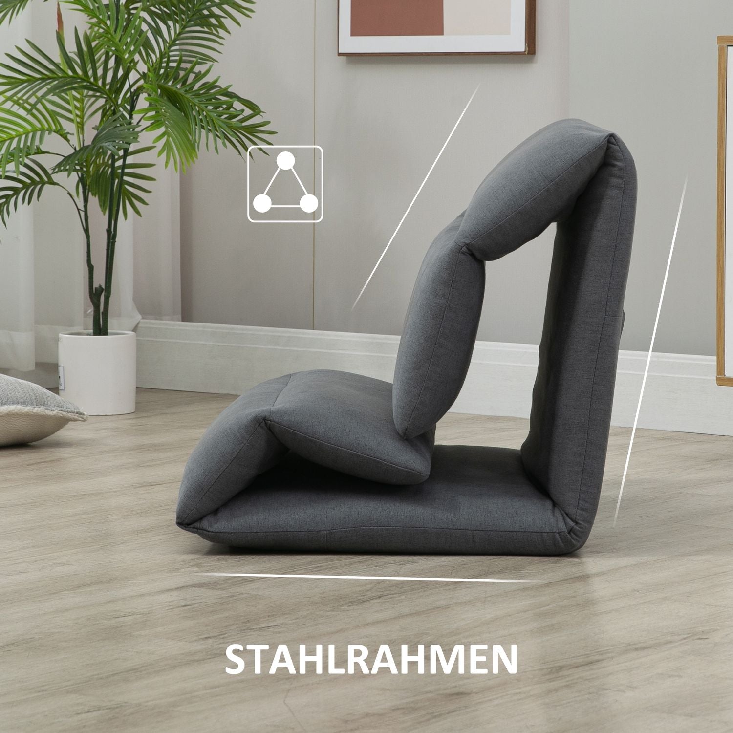 Justerbar golvstol, fällbar och fällbar, mörkgrå
