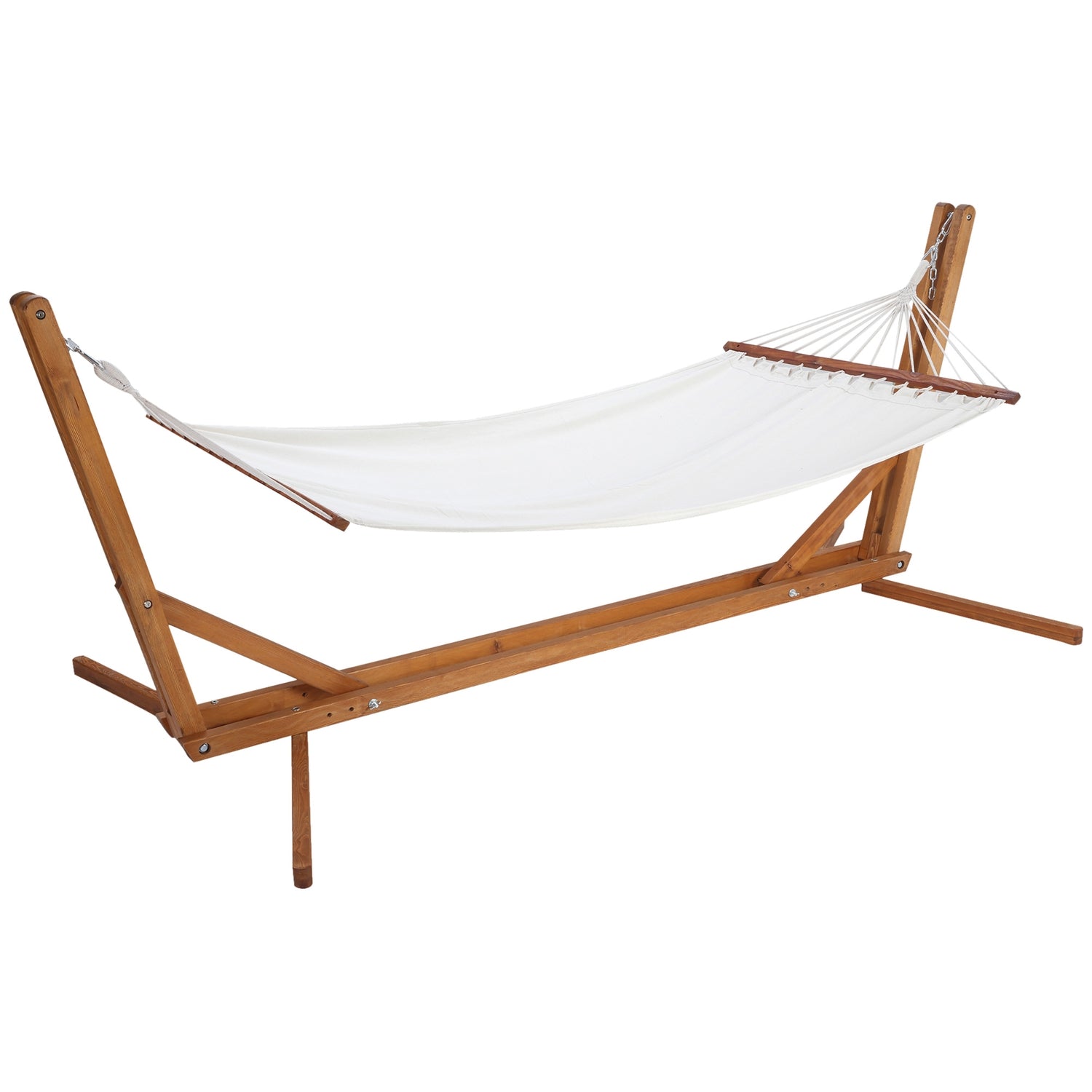 Justerbar hängmatta i furu med ram, krämvit 388cm