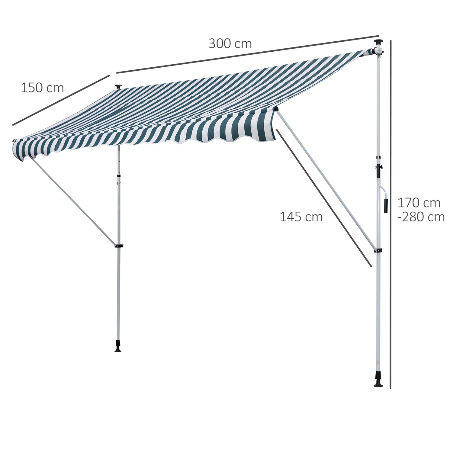Justerbar hopfällbar markis, aluminium solskydd, 300x150 cm