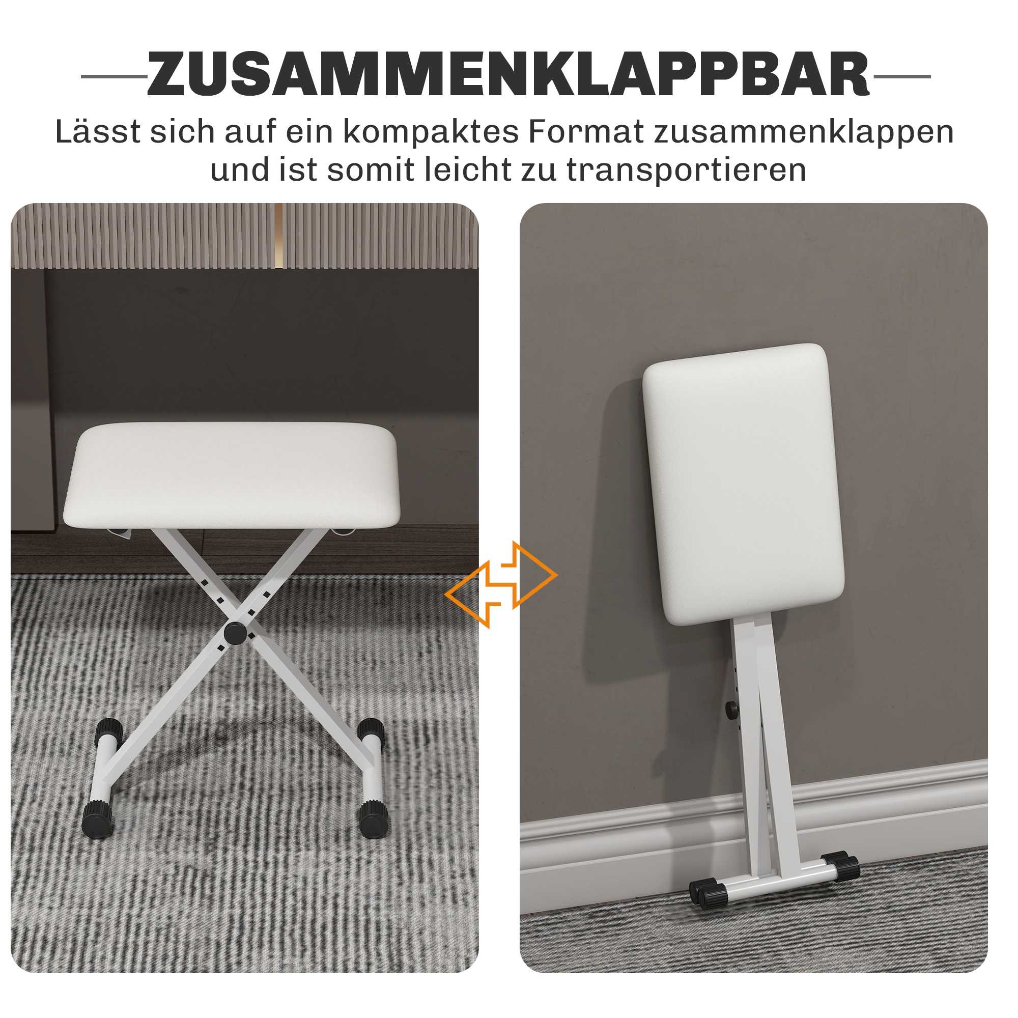 Justerbar hopfällbar pianobänk med X-frame och dyna i konstläder