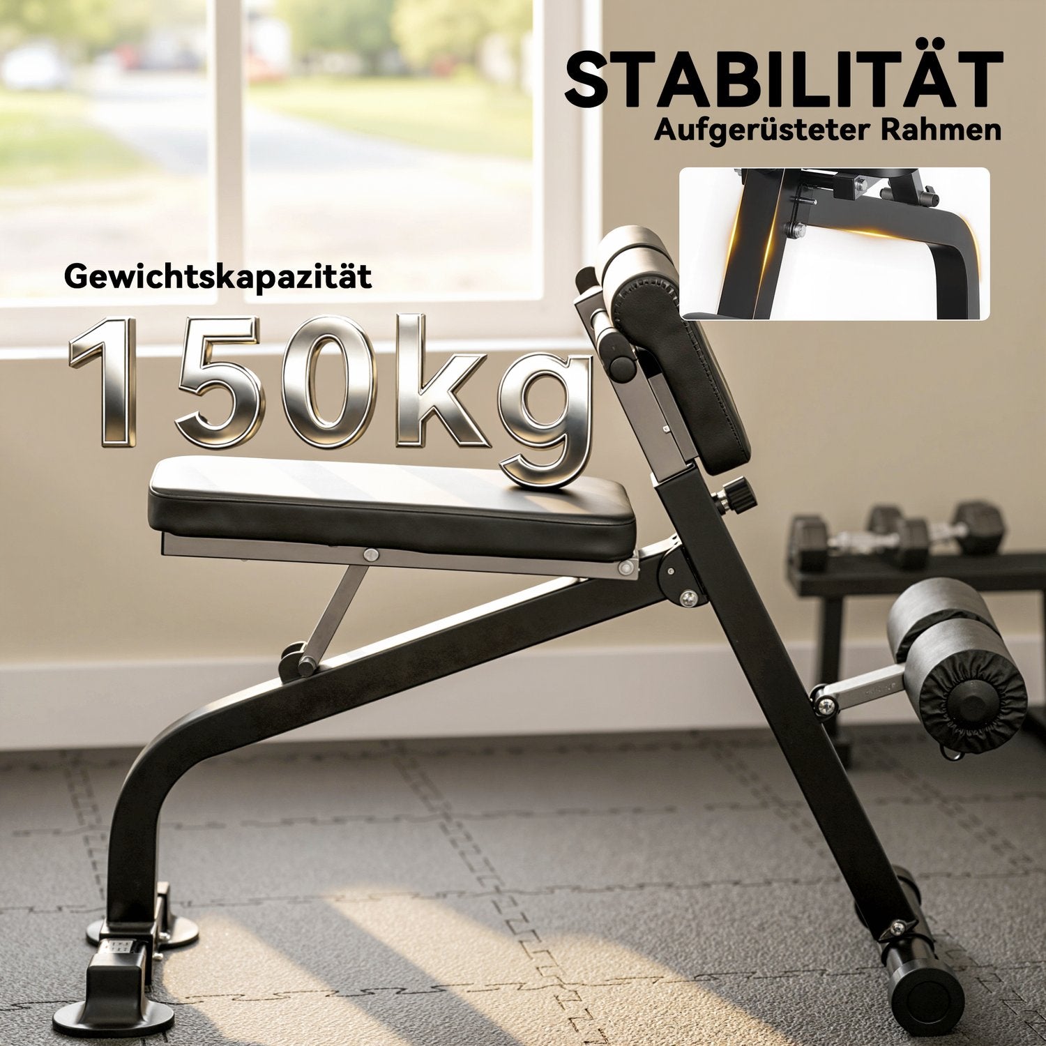 Justerbar hopfällbar viktbänk, stålram, svart