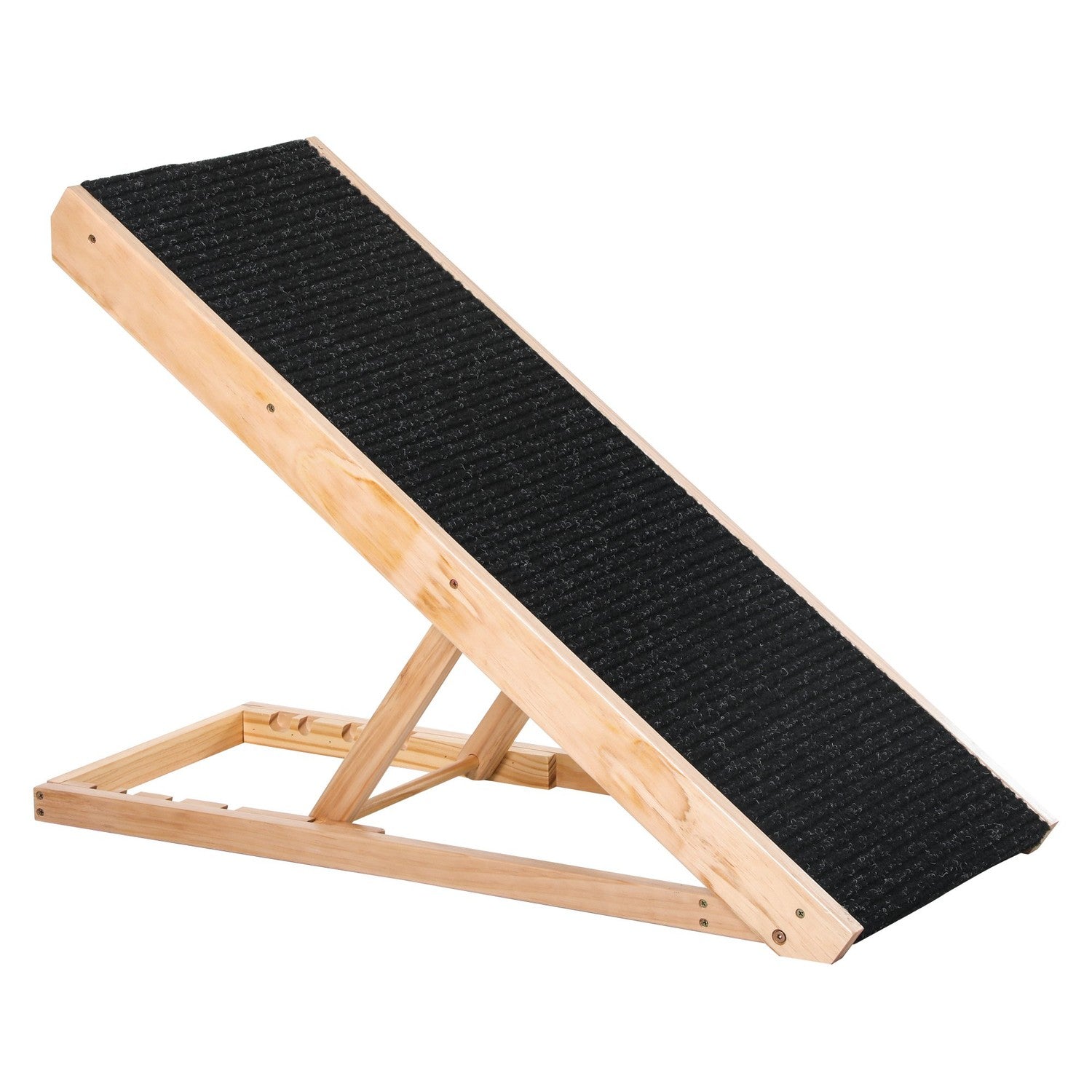 Justerbar hundramp med halkfri matta, furu, 90x40x61cm