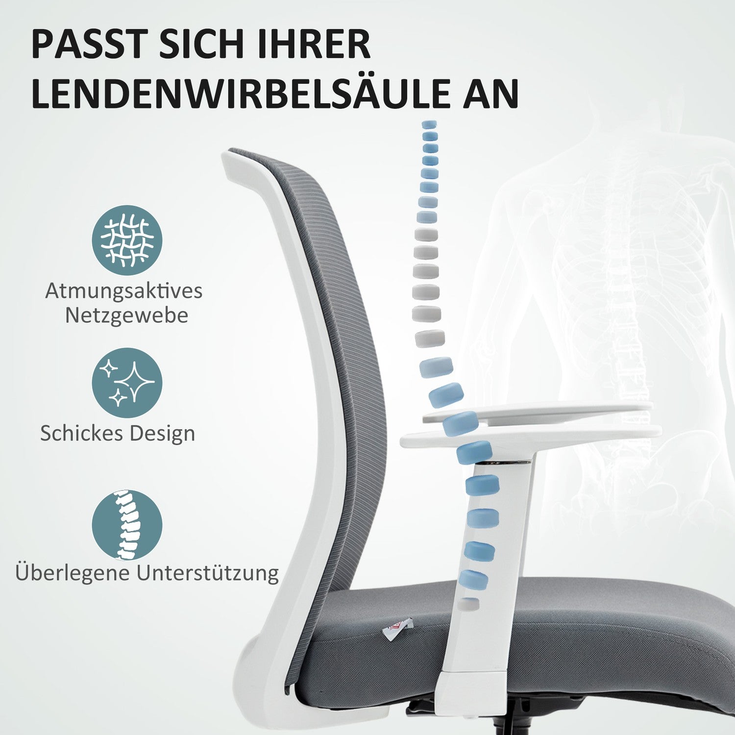 Justerbar kontorsstol i ergonomisk mesh med fotstöd