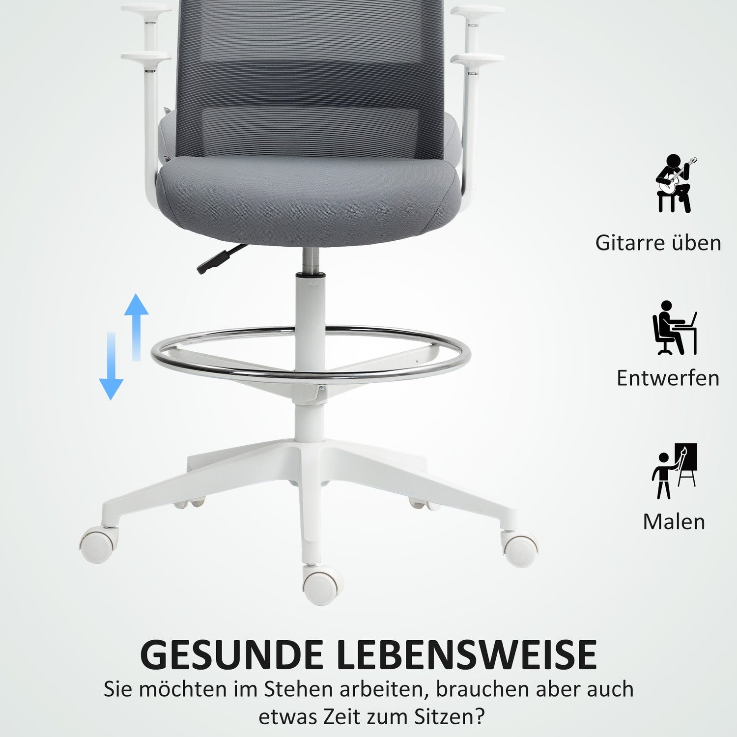 Justerbar kontorsstol i ergonomisk mesh med fotstöd