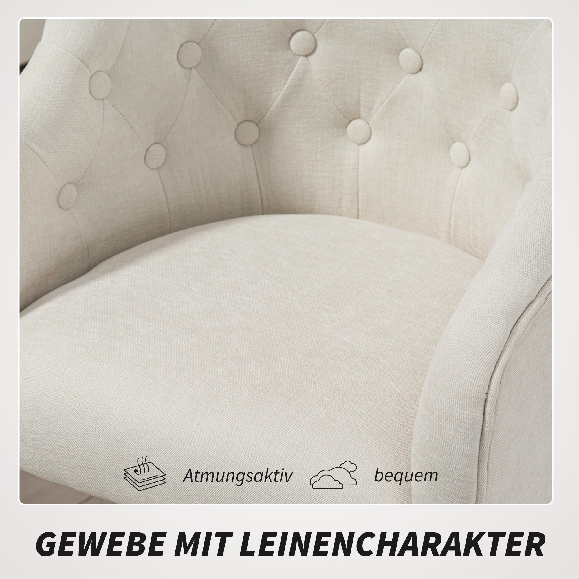 Justerbar kontorsstol i linnestil, beige med guldben