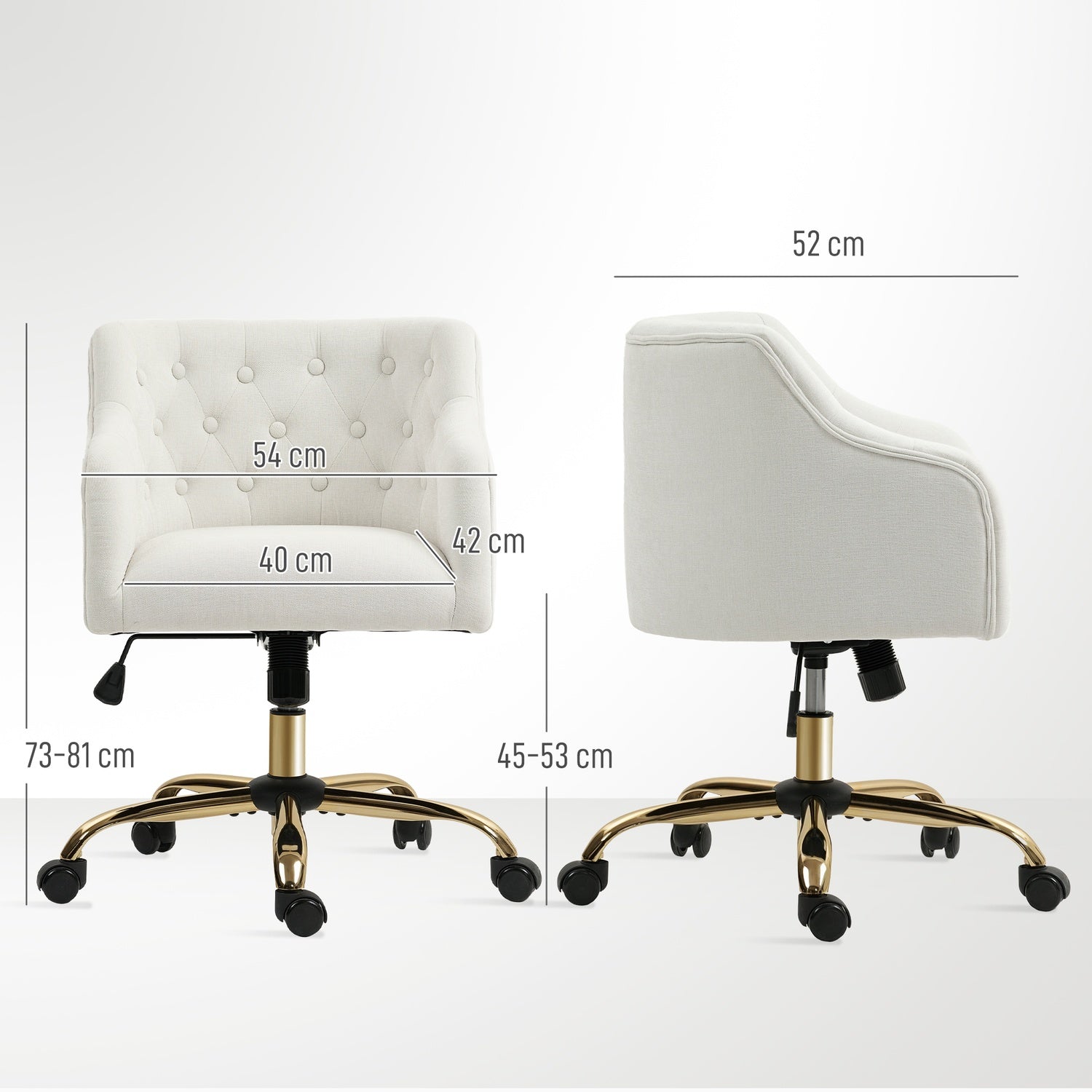 Justerbar kontorsstol i linnestil, beige med guldben