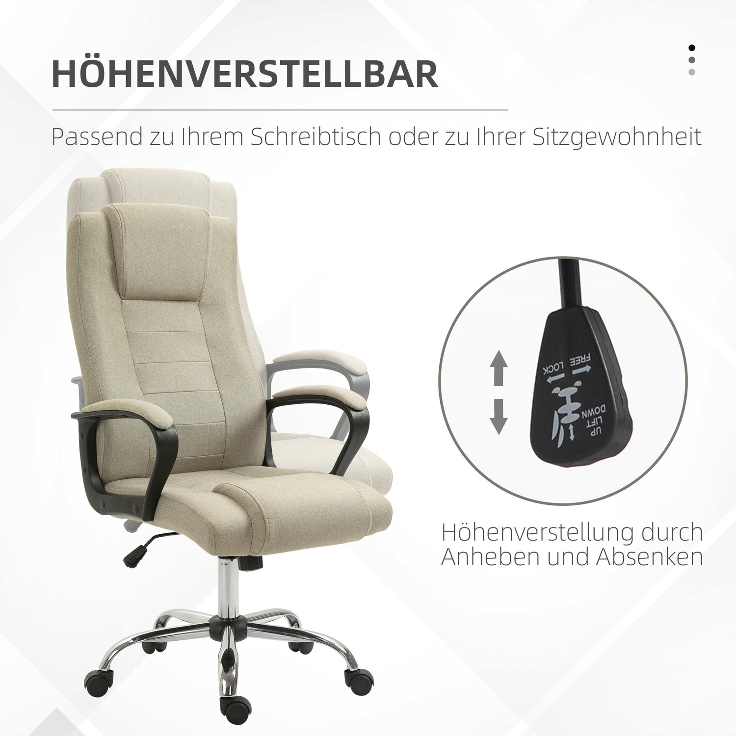Justerbar kontorsstol, linnelook, beige, vridbar, 5 hjul