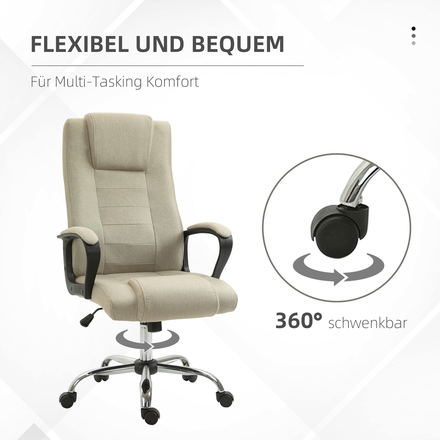 Justerbar kontorsstol, linnelook, beige, vridbar, 5 hjul
