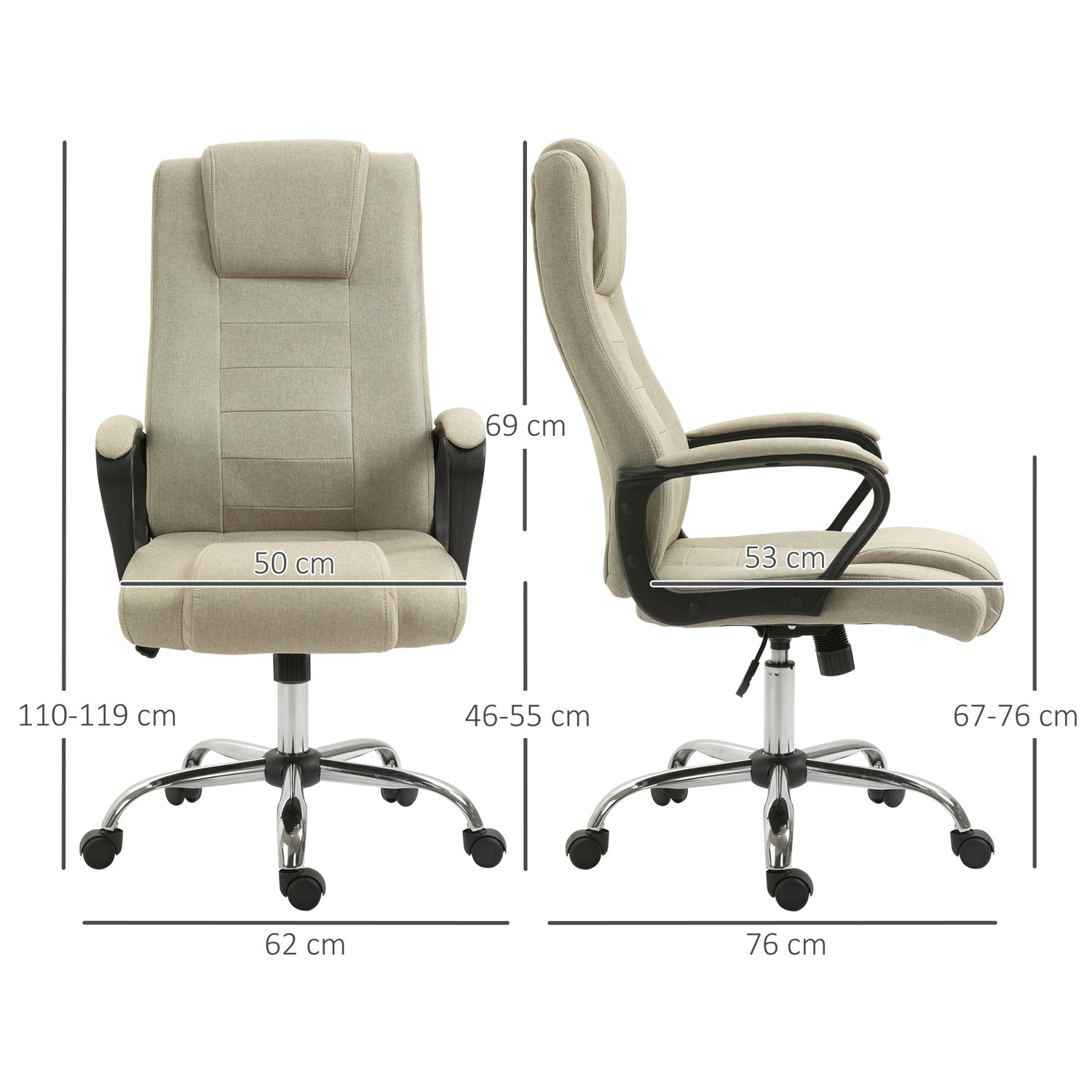 Justerbar kontorsstol, linnelook, beige, vridbar, 5 hjul