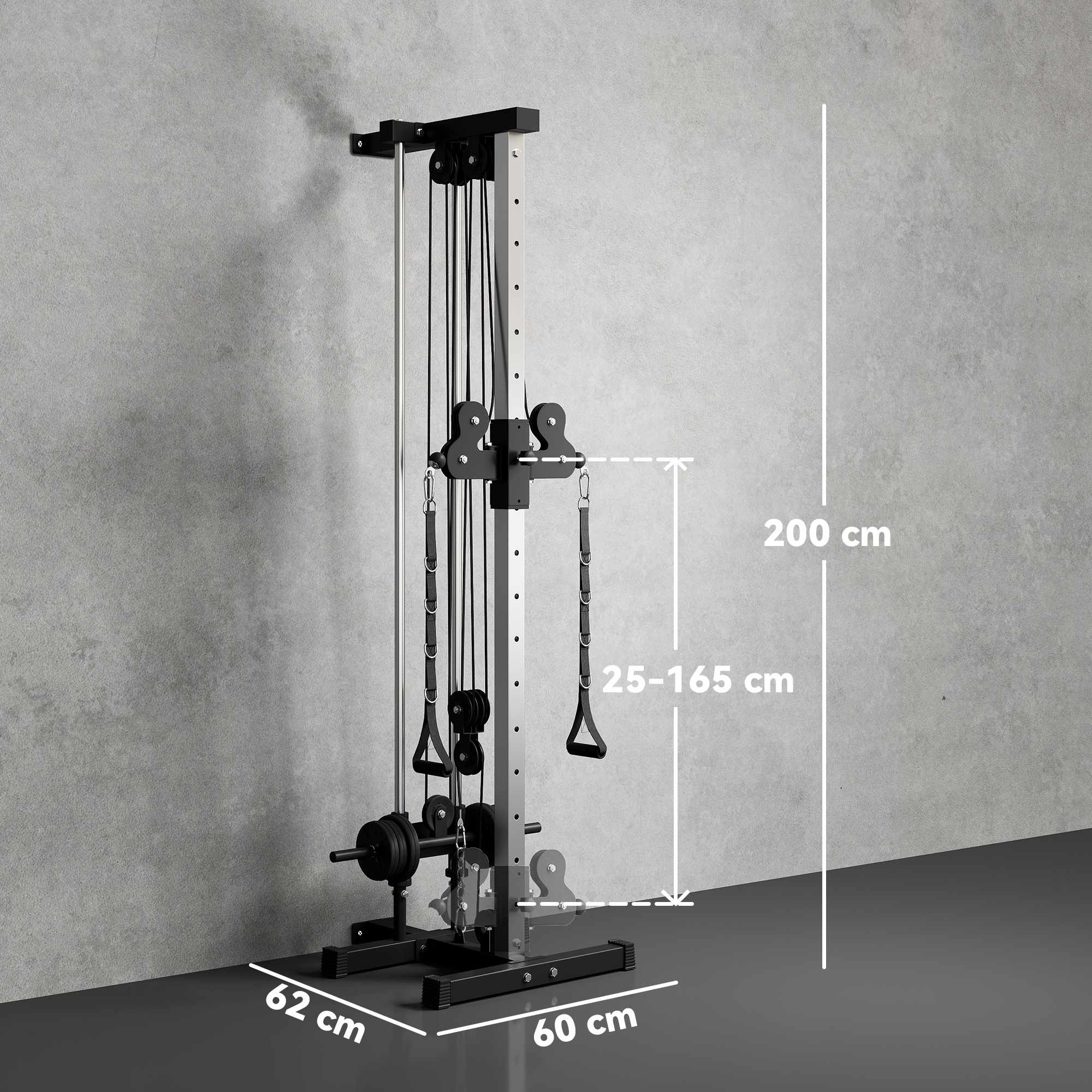 Justerbar kraftstation med dubbel remskiva, 25-165 cm, svart
