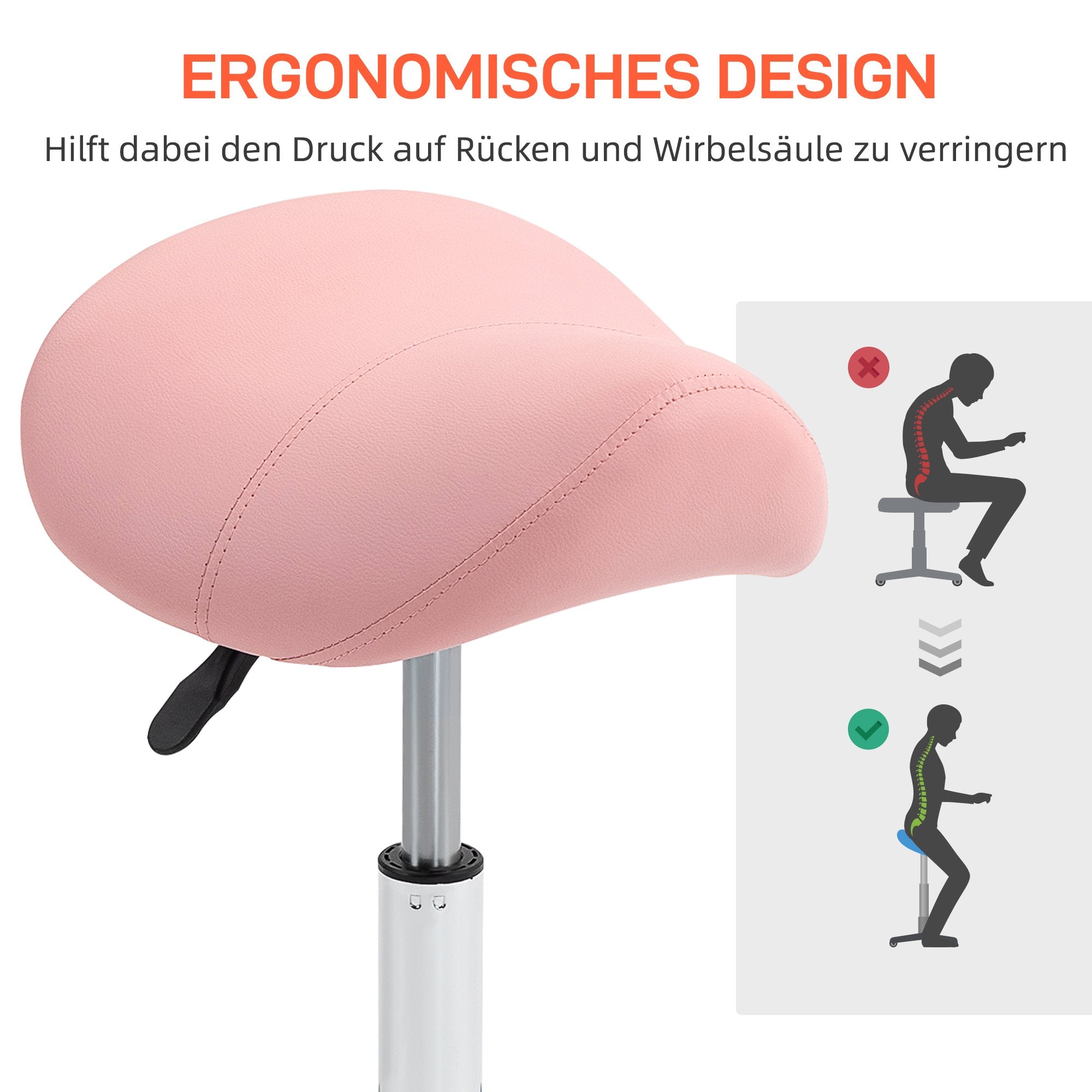 Justerbar rullpall, 360 graders vridbar, rosa, 49-61 cm