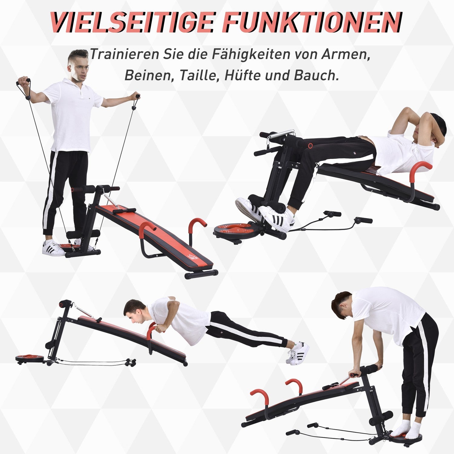 Justerbar sittbänk, vadderad, 120 kg kapacitet, röd/svart