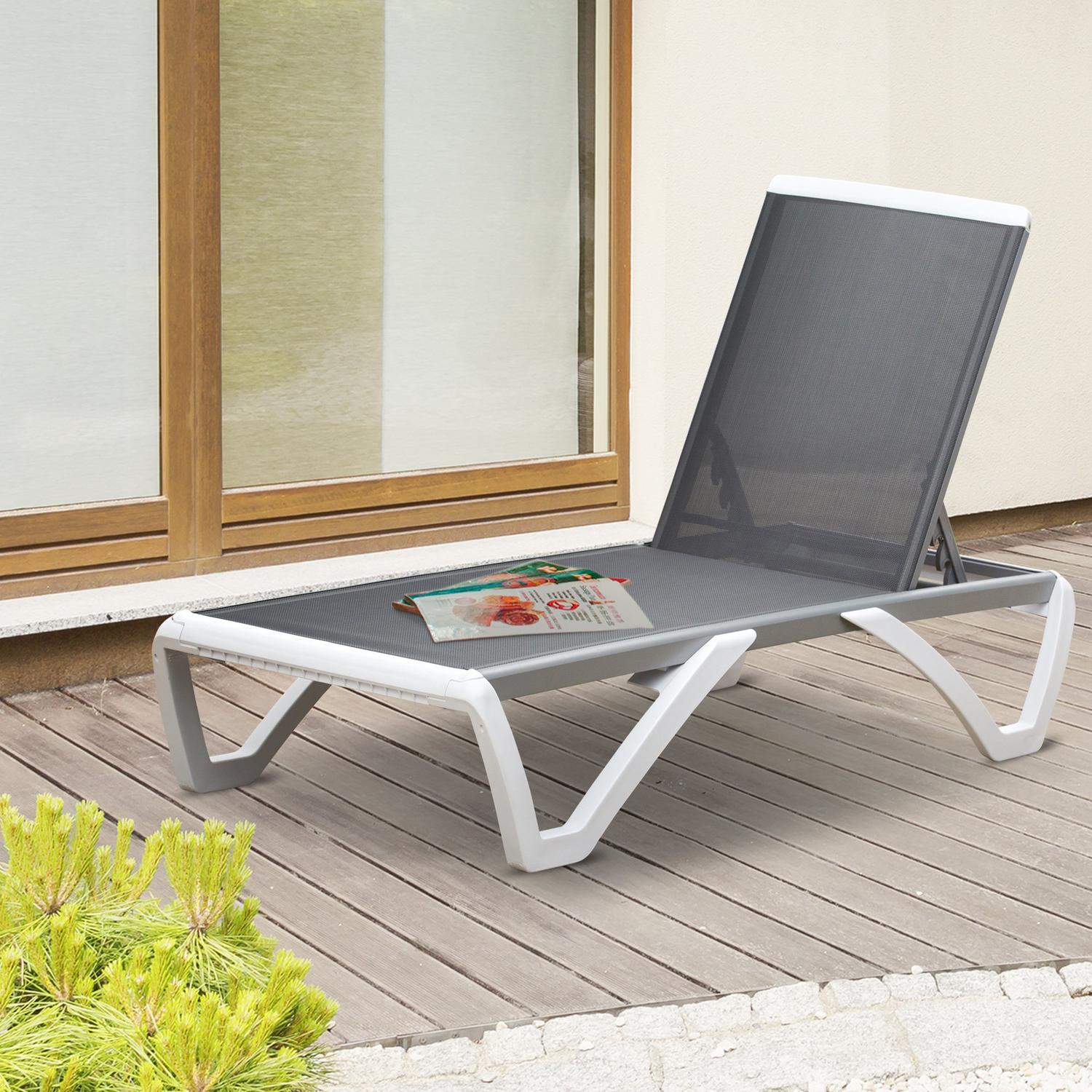 Justerbar solstol i aluminium – Ergonomisk grå/vit