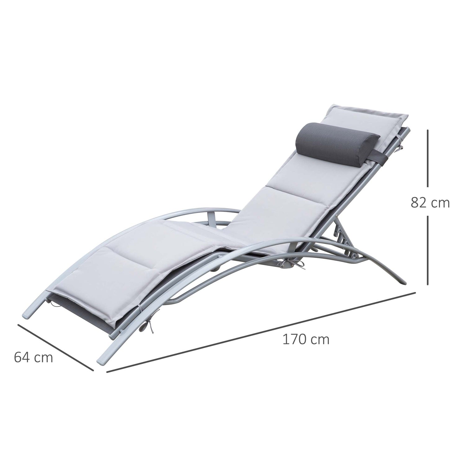 Justerbar solstol i aluminium – Grå, 170 x 64 x 82 cm