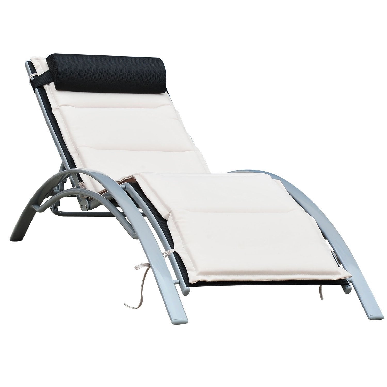 Justerbar solstol i aluminium – Gräddvit, 170x64x82 Cm
