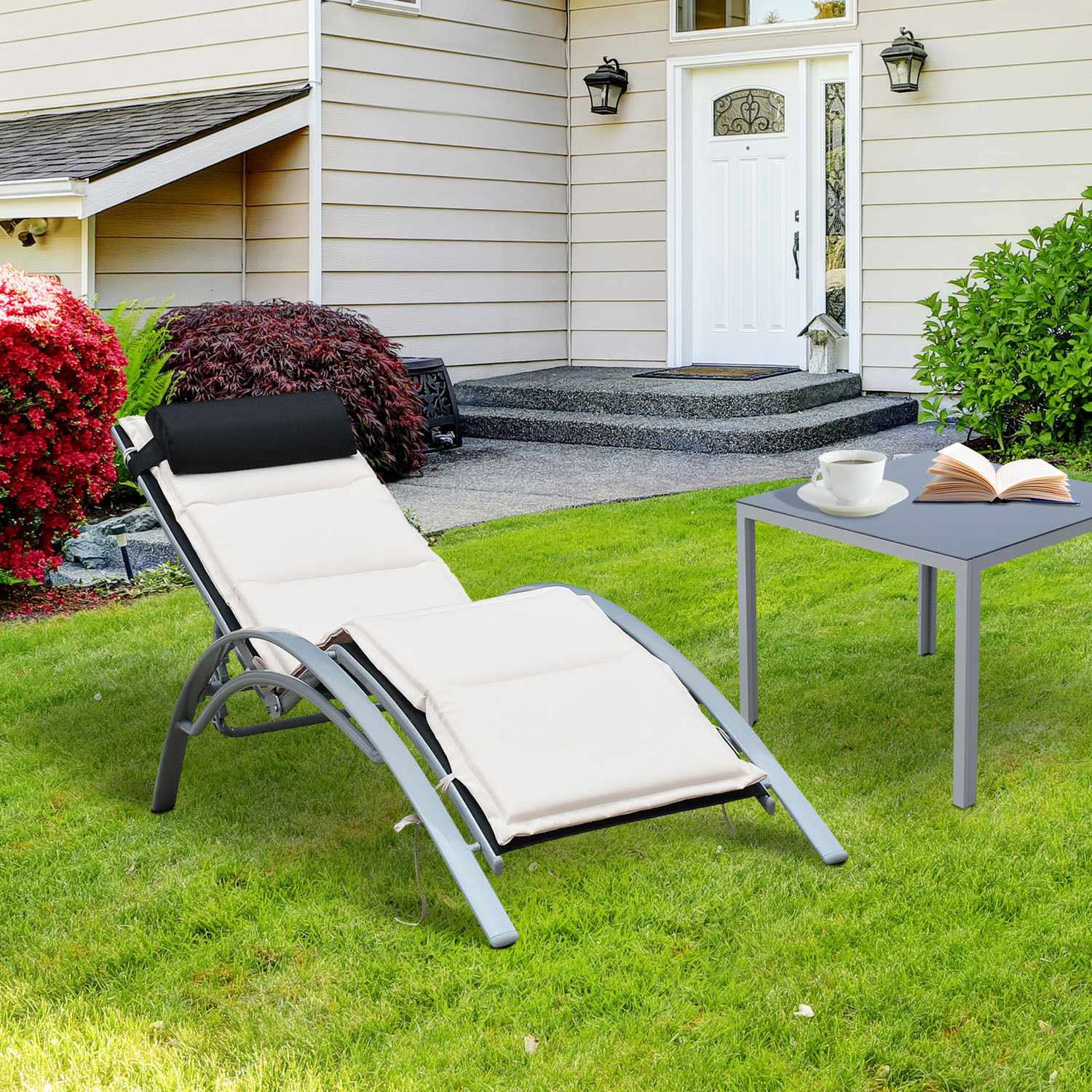 Justerbar solstol i aluminium – Gräddvit, 170x64x82 Cm