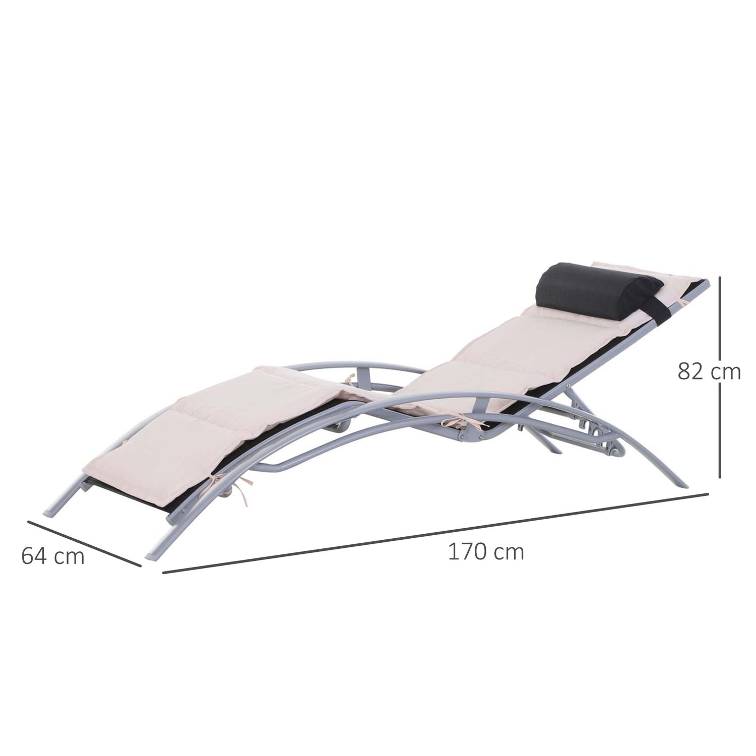 Justerbar solstol i aluminium – Gräddvit, 170x64x82 Cm