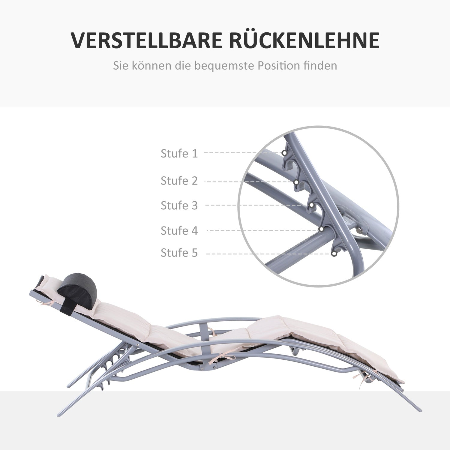 Justerbar solstol i aluminium – Gräddvit, 170x64x82 Cm