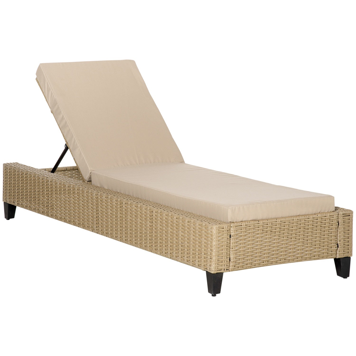 Justerbar solstol i polyrattan med kuddar – Khaki
