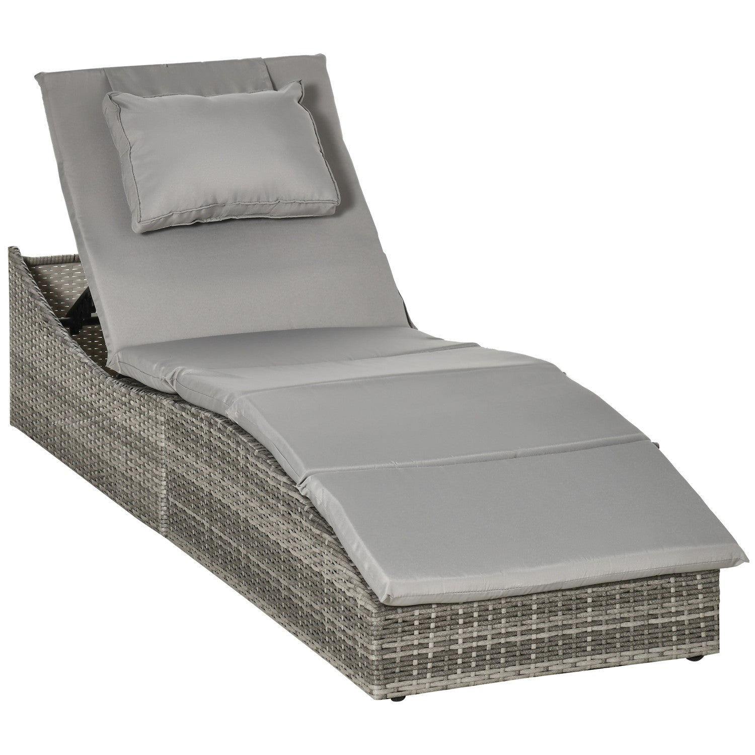 Justerbar solstol i polyrattan med kudde, hopfällbar 2-i-1-design