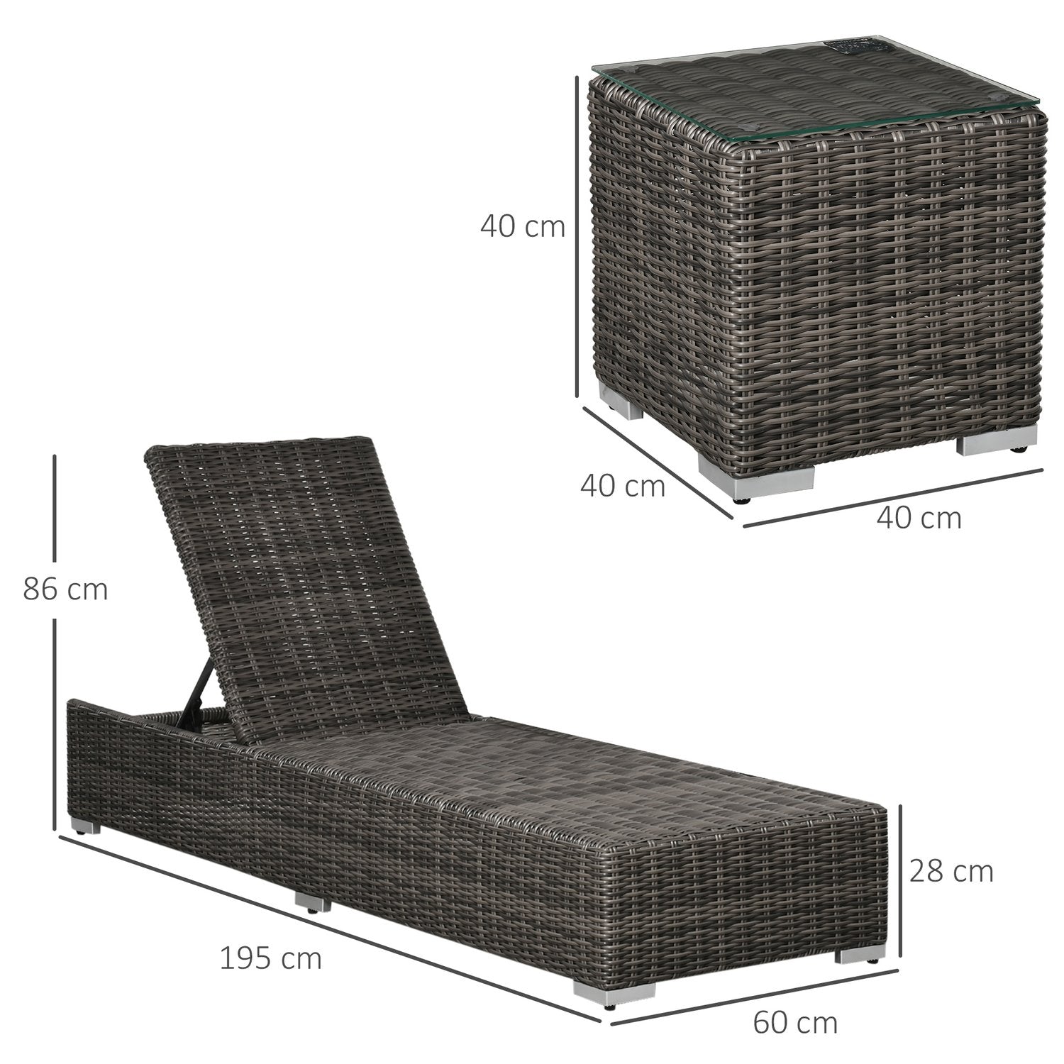 Justerbar solstol i polyrotting med bord och kudde