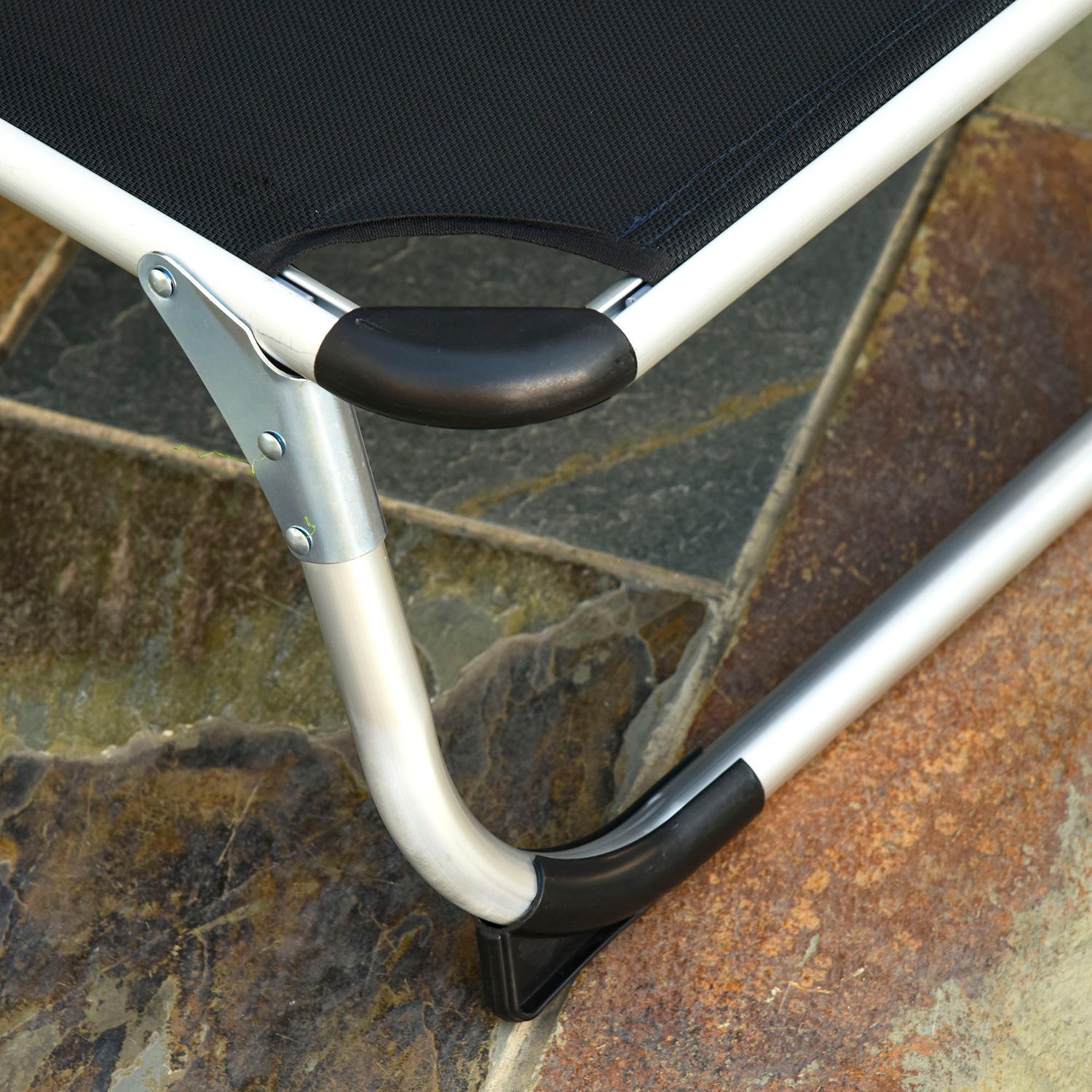 Justerbar solstol i svart mesh, ergonomisk och hopfällbar