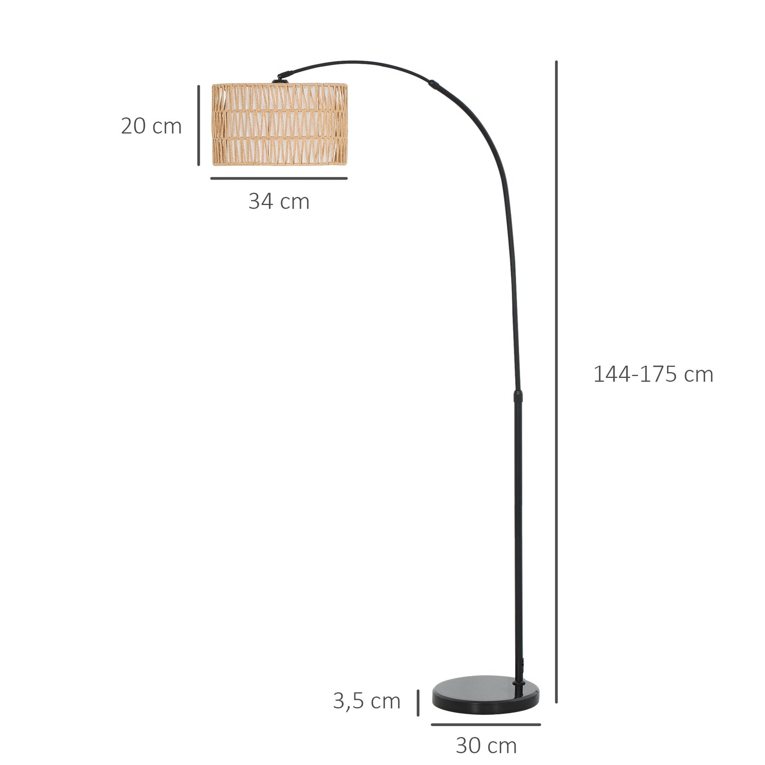 Justerbar svart golvlampa med linneskärm för vardagsrummet