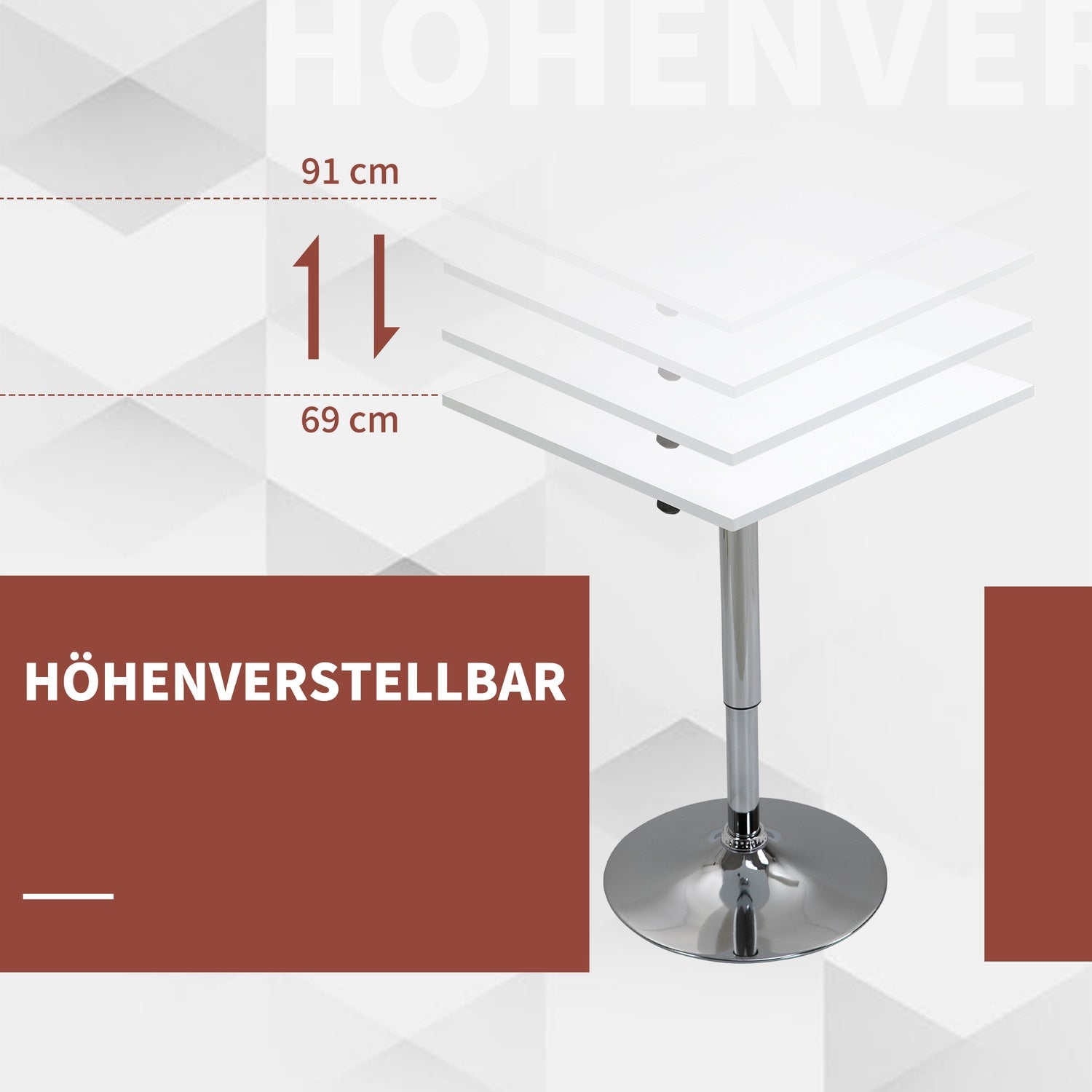 Justerbart Barbord – Fyrkantigt, 69-91 cm, Vit/Silver