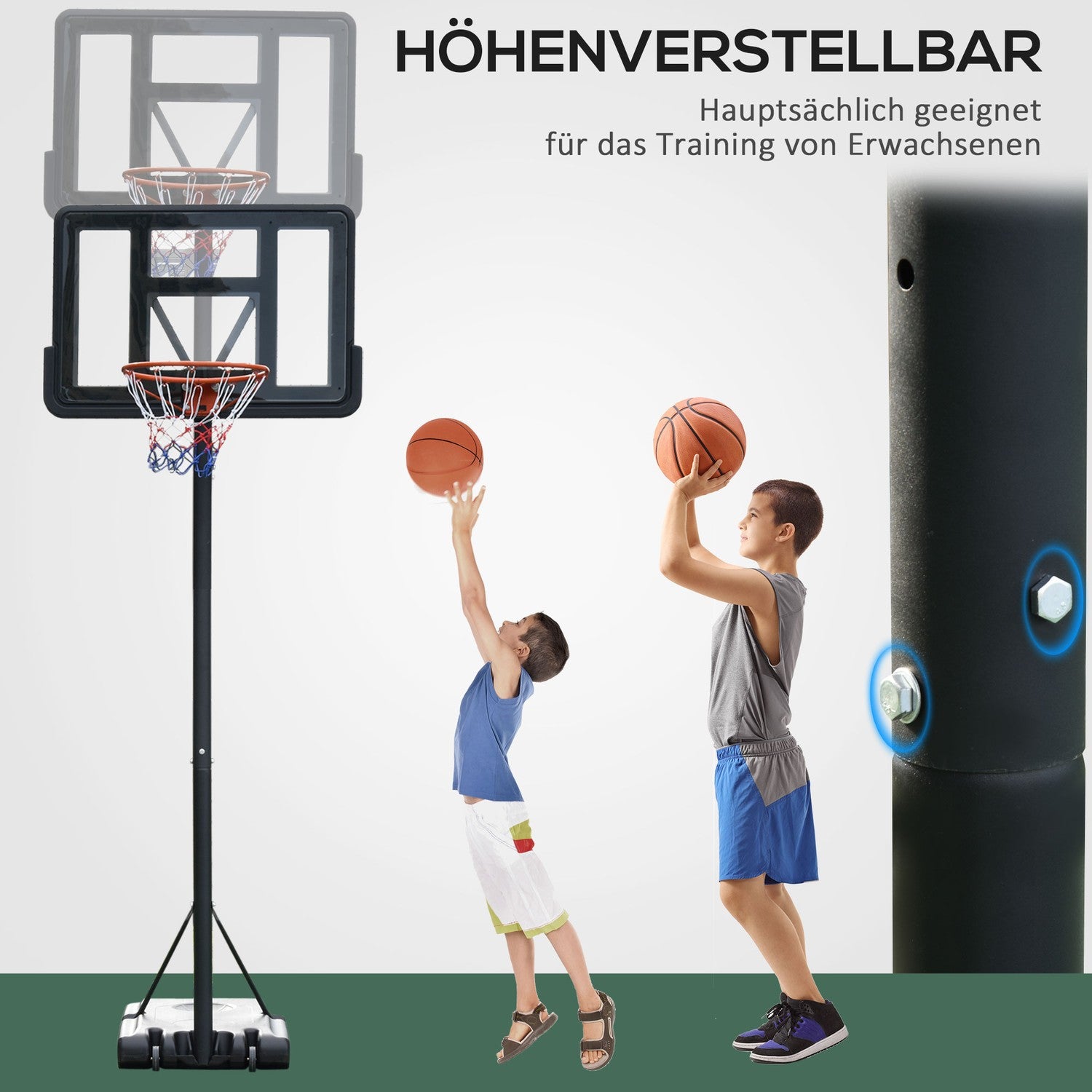 Justerbart bärbart basketställ med hjul för inomhus- och utomhusbruk
