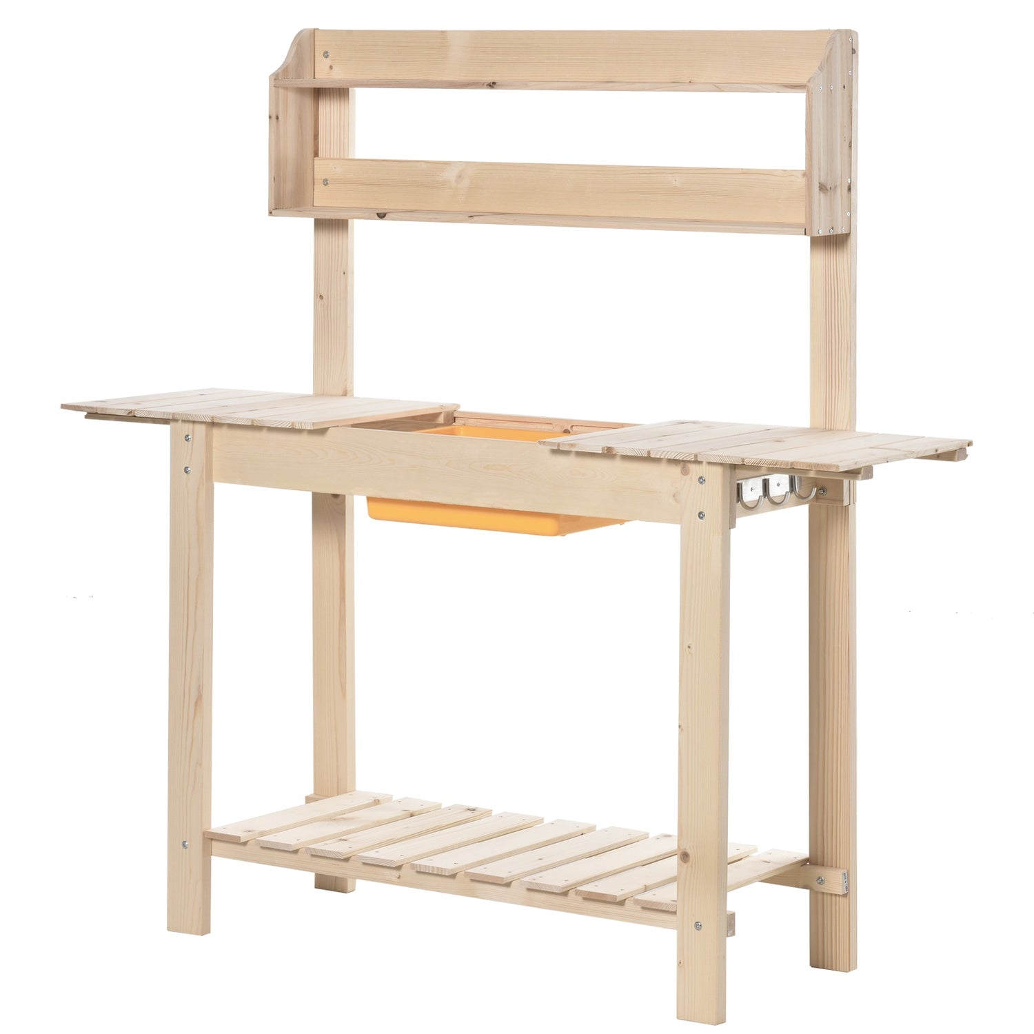 Justerbart granträ trädgårdsbord med krokar – 100x40x140 cm