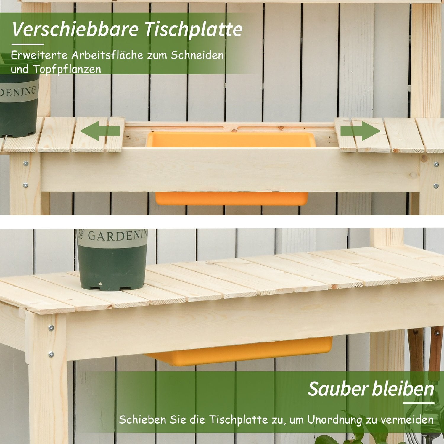 Justerbart granträ trädgårdsbord med krokar – 100x40x140 cm