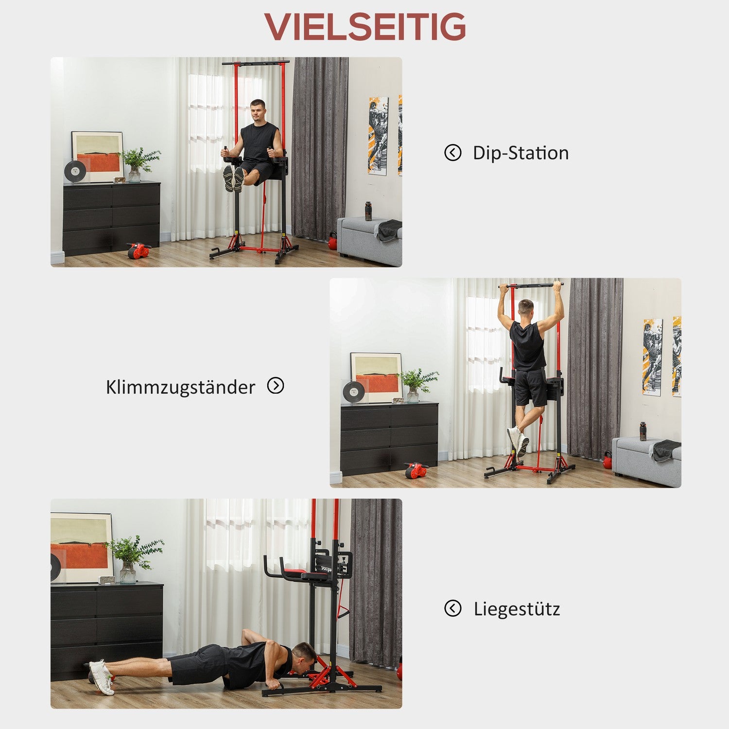 Justerbart hopfällbart Power Tower 127-223 cm för Home Gym